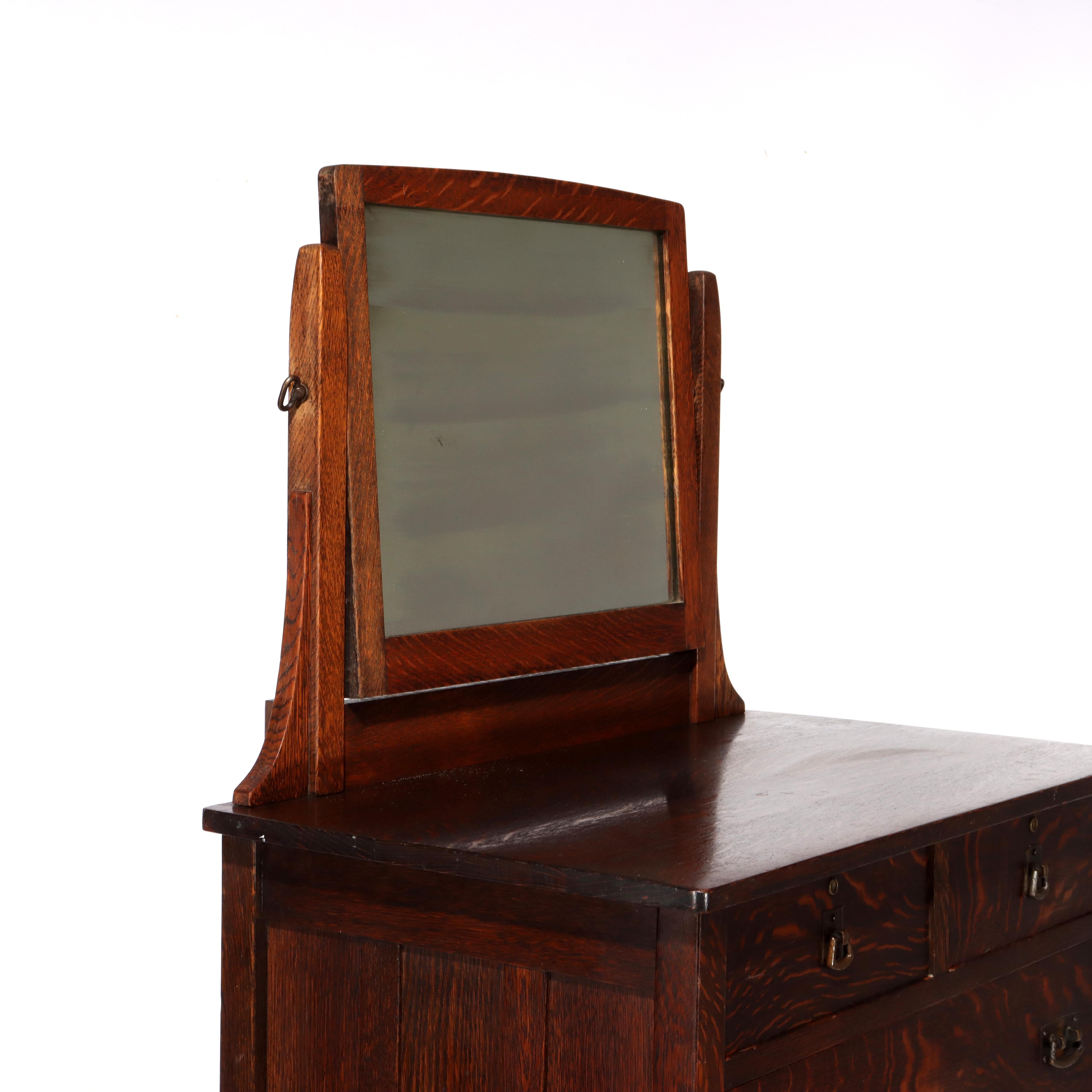 L & JG Stickley Mission Oak 4 Drawer Chest With Mirror Unsigned C1910 For Sale 12