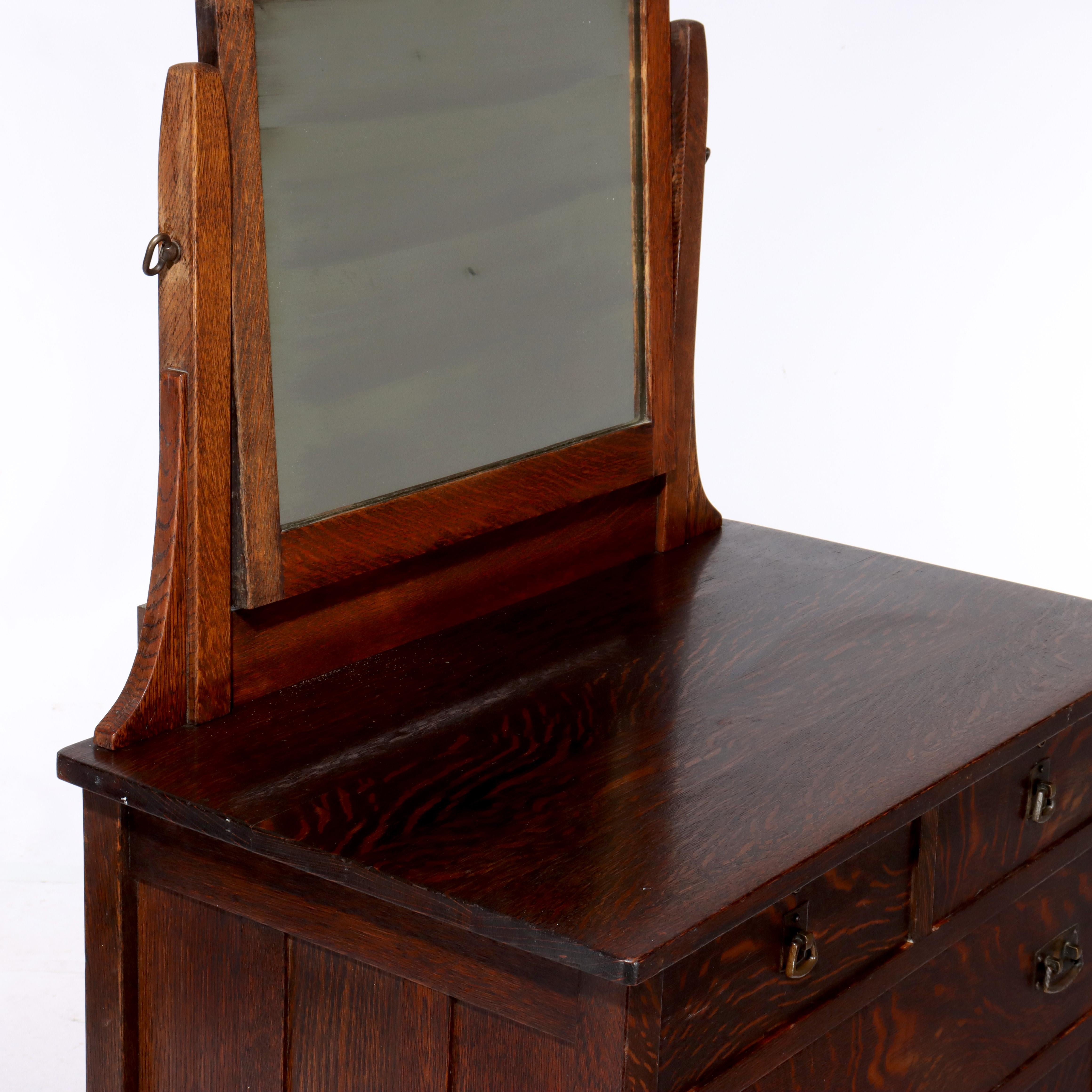 L & JG Stickley Mission Oak 4 Drawer Chest With Mirror Unsigned C1910 For Sale 13