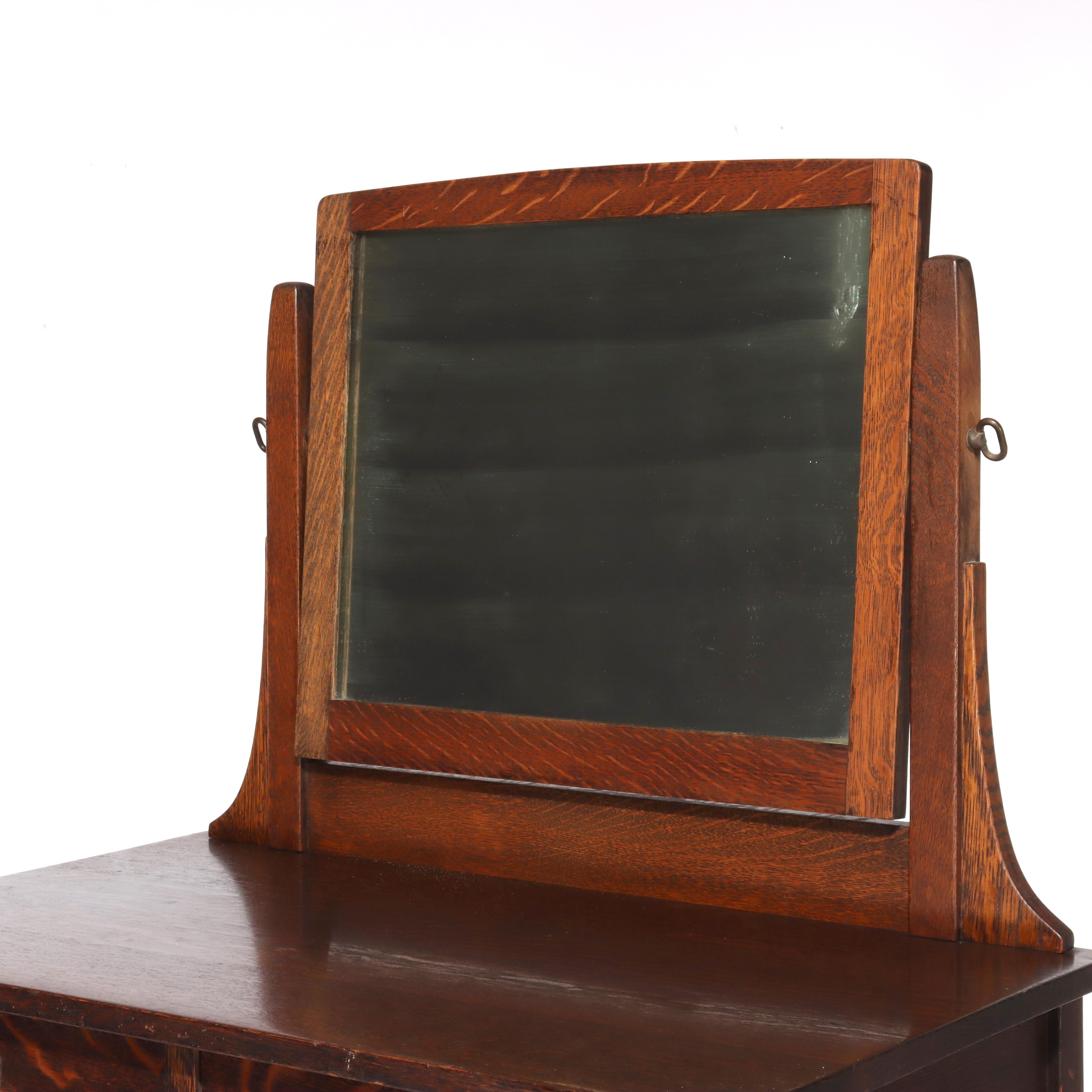 20th Century L & JG Stickley Mission Oak 4 Drawer Chest With Mirror Unsigned C1910 For Sale