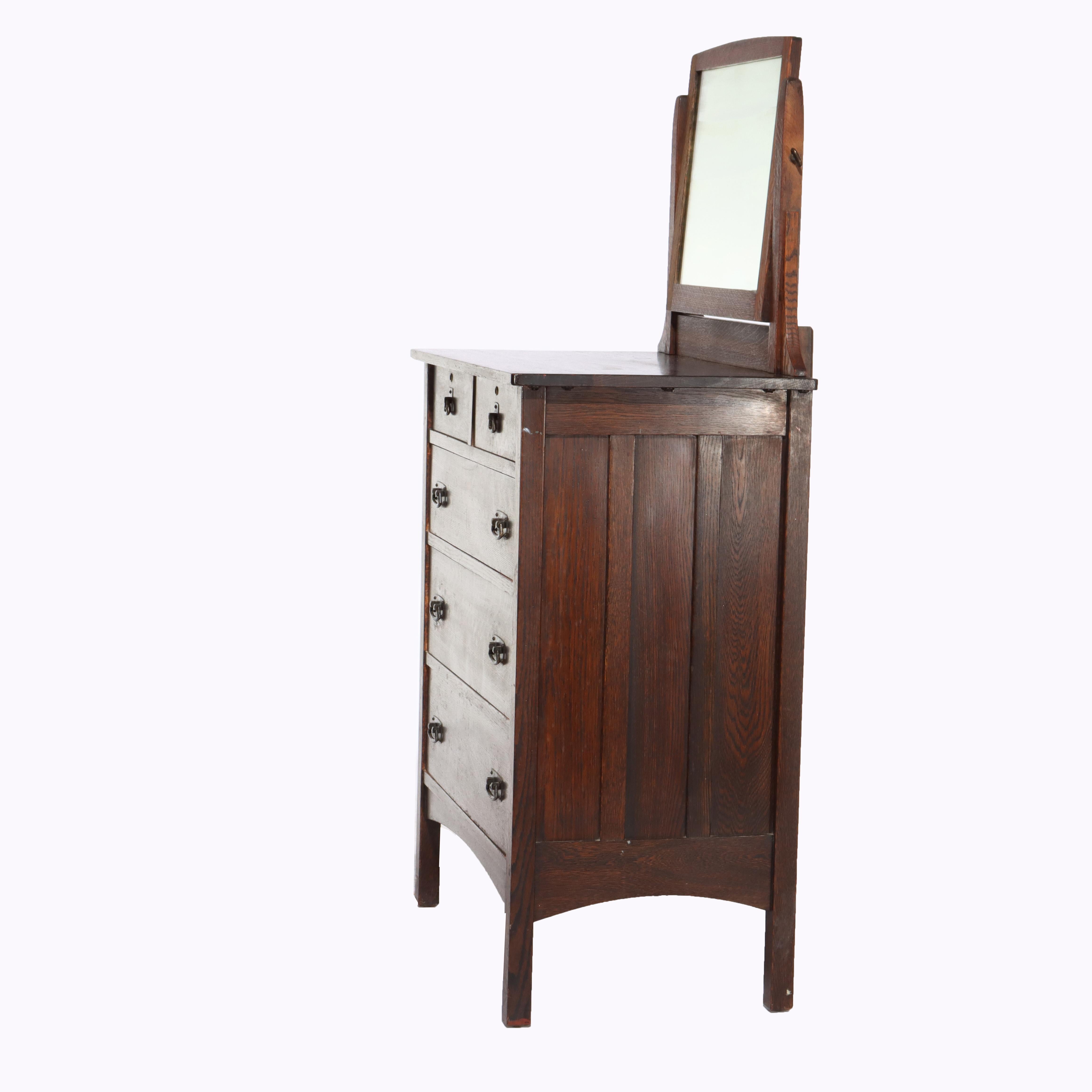 L & JG Stickley Mission Oak 4 Drawer Chest With Mirror Unsigned C1910 For Sale 5