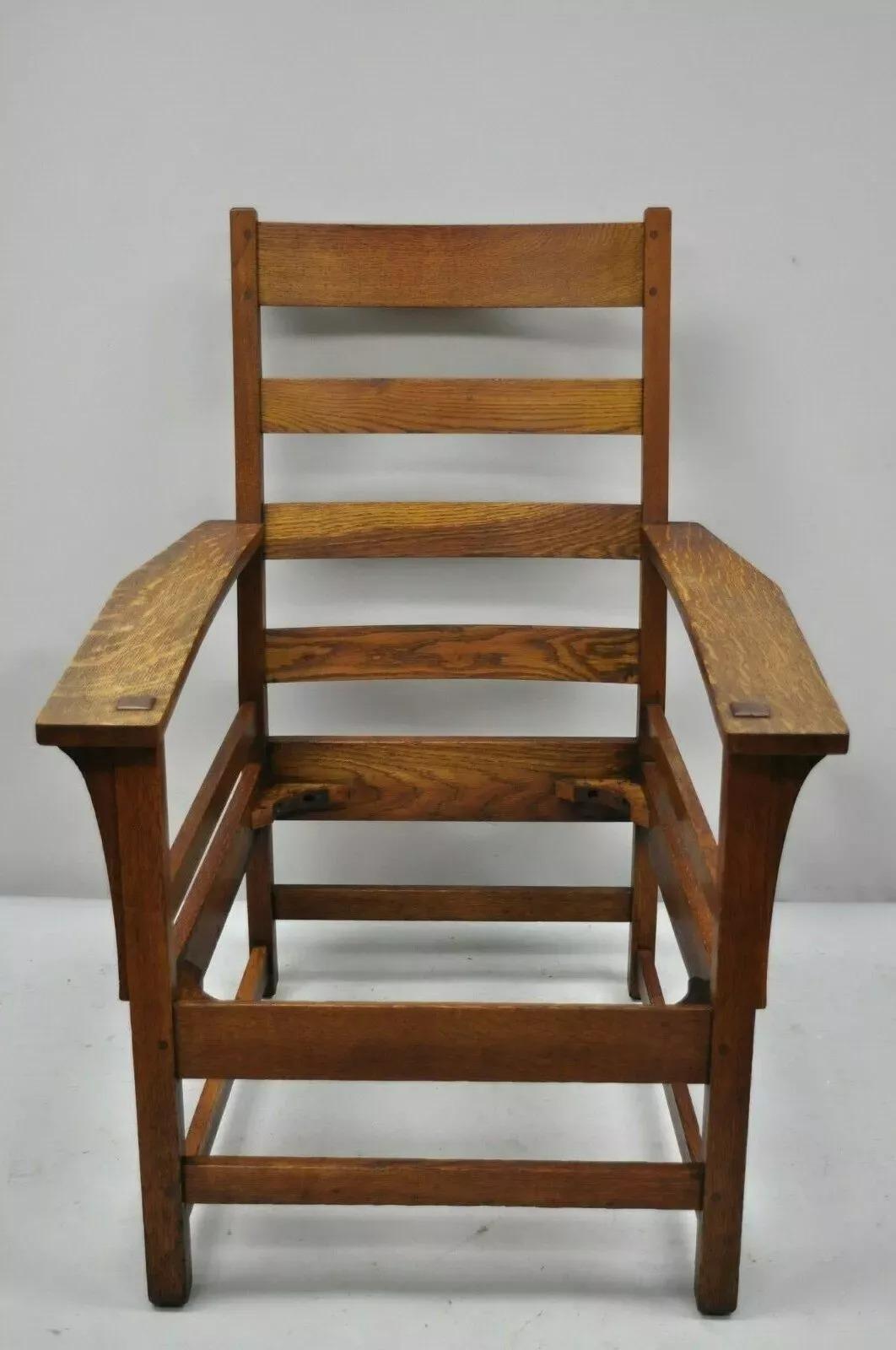 L & JG Stickley Mission Oak Arts & Crafts Lounge Arm Chair Spring Seat Cushion For Sale 6