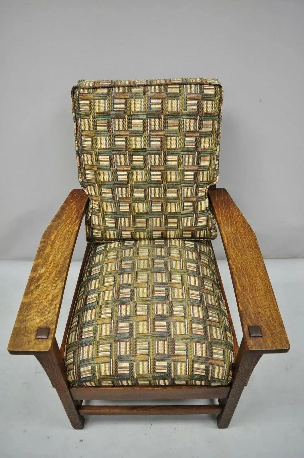 Arts and Crafts L & JG Stickley Mission Oak Arts & Crafts Lounge Arm Chair Spring Seat Cushion For Sale