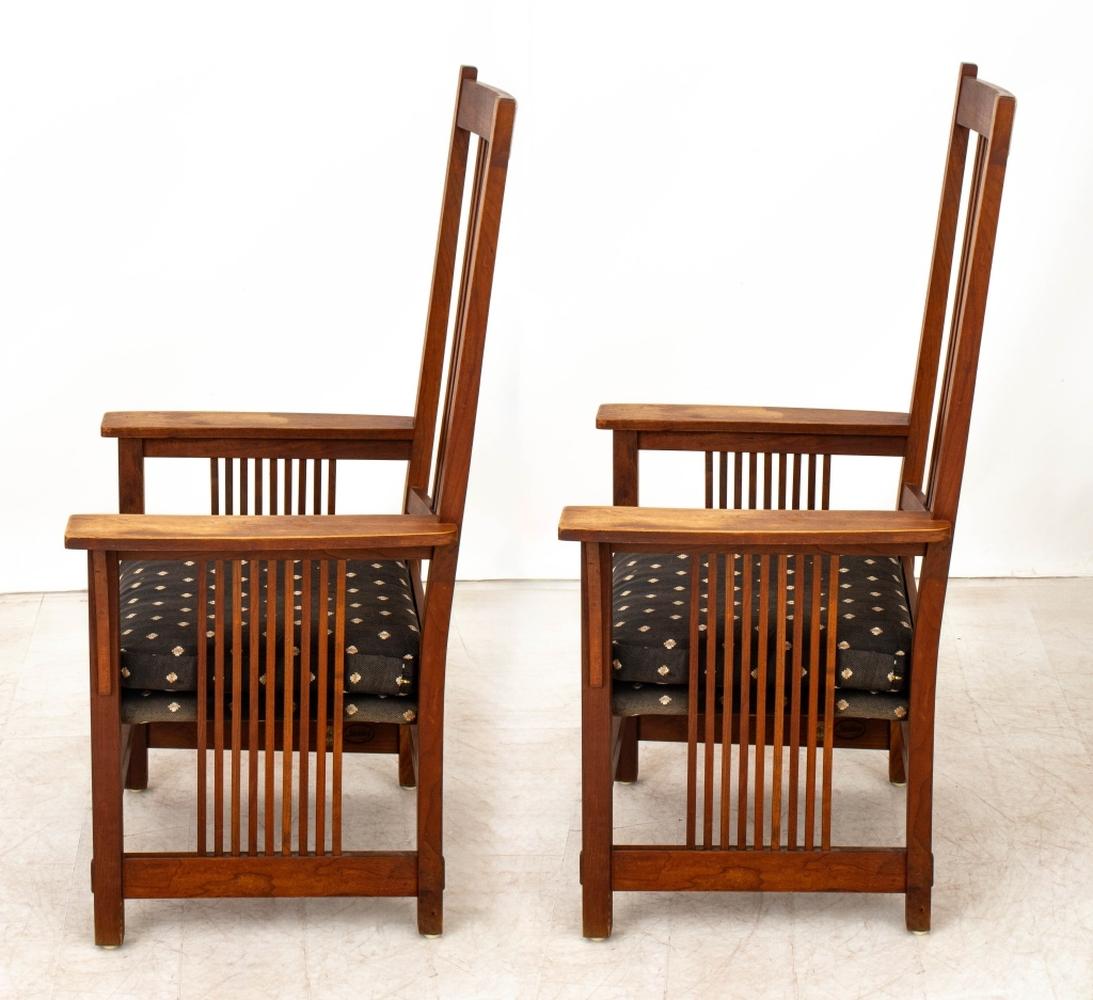Fabric L. & J.G. Stickley Oak Dining Chairs, 6