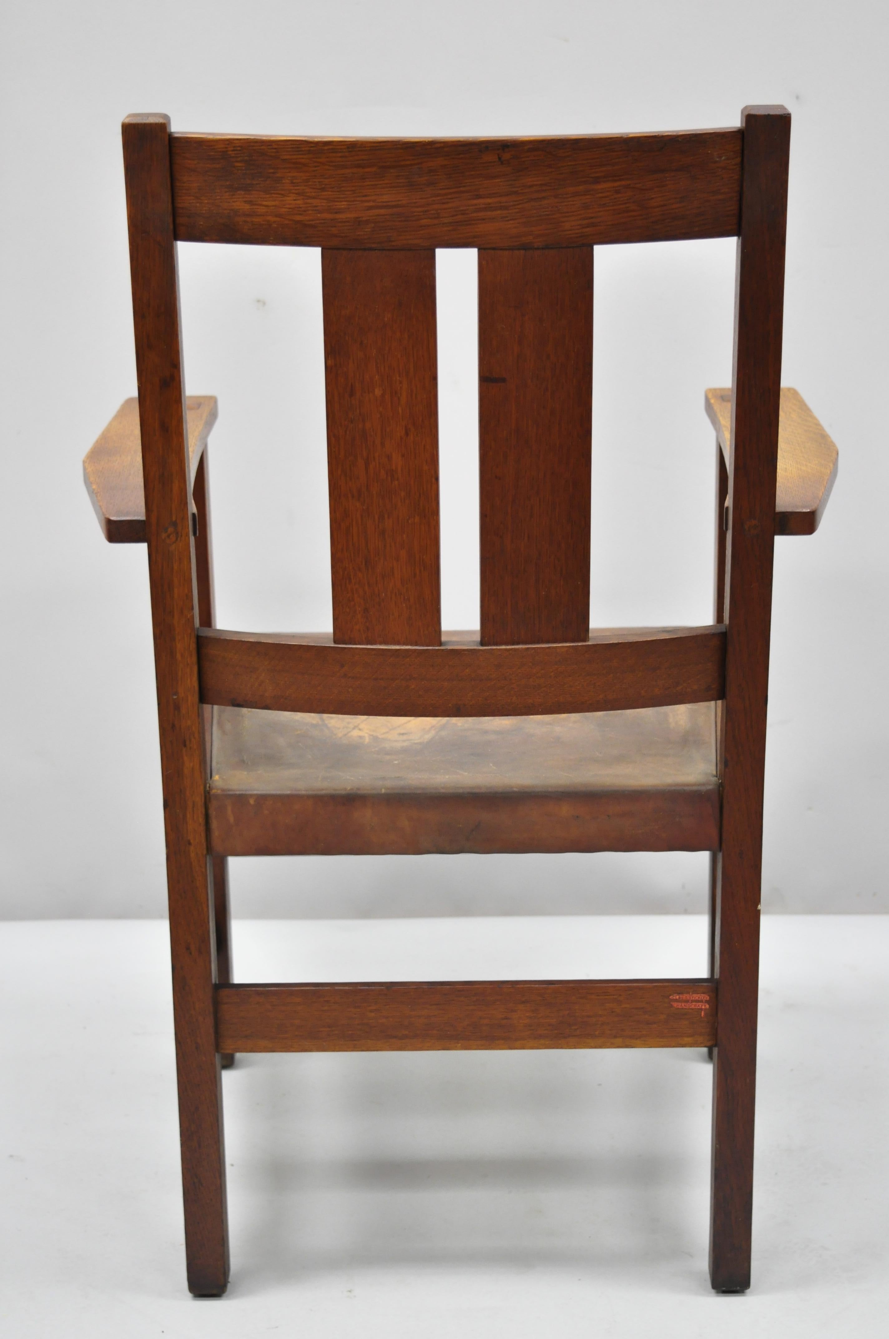 L & J.G. Stickley Oak Mission Arts & Crafts Dining Armchair Leather Seat 4