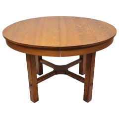L & J.G. Stickley Round Dining Table Mission Oak Arts & Crafts 2 Leaves