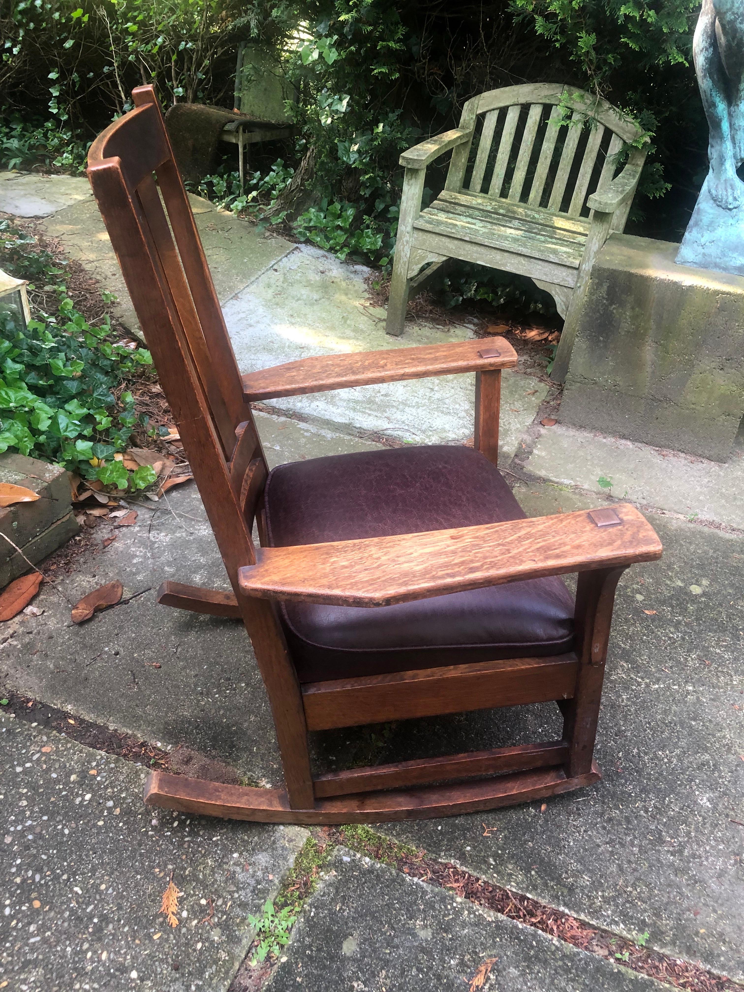 Arts and Crafts L. & J.G Stickley Signed 1900 Rocking Chair For Sale