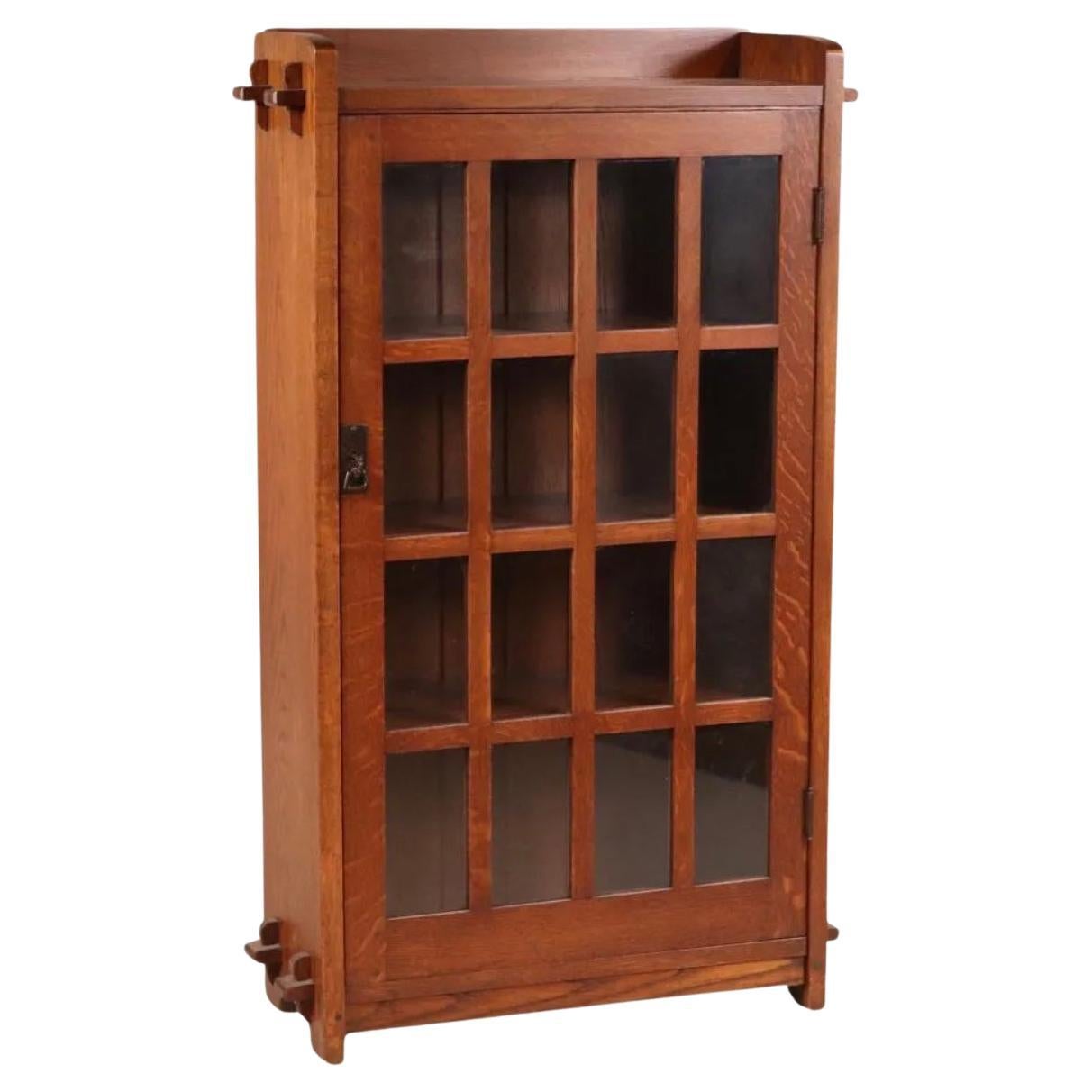 L & JG Stickley Single Door Oak Bookcase For Sale