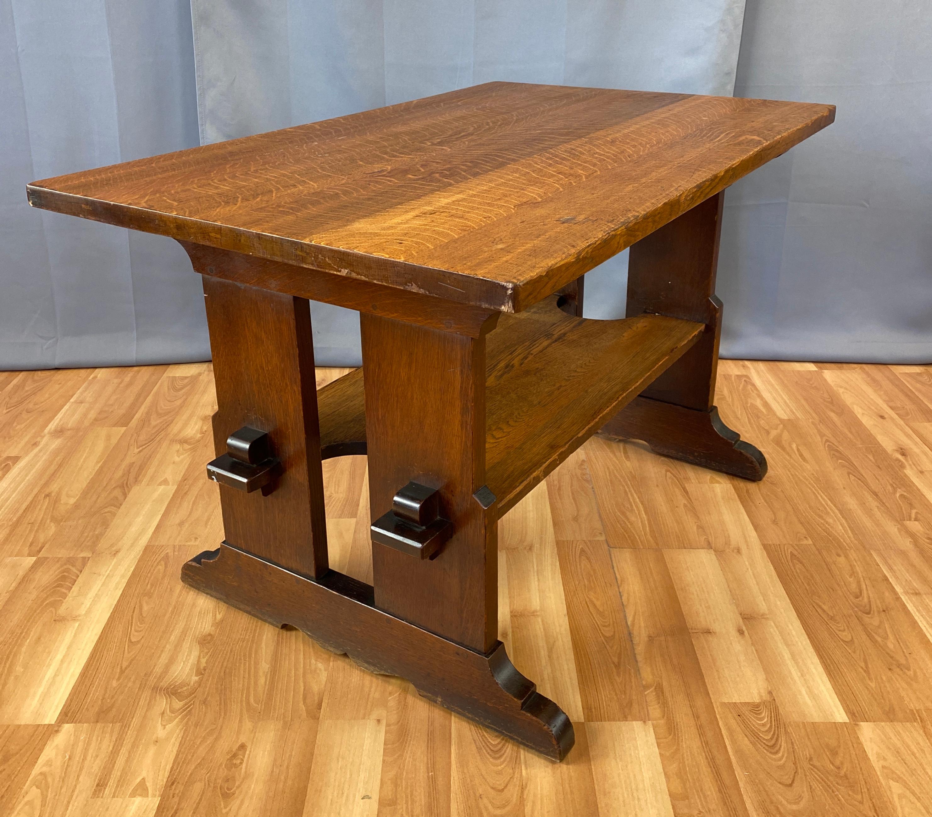 Early 20th Century L & J.G. Stickley Trestle Library Table