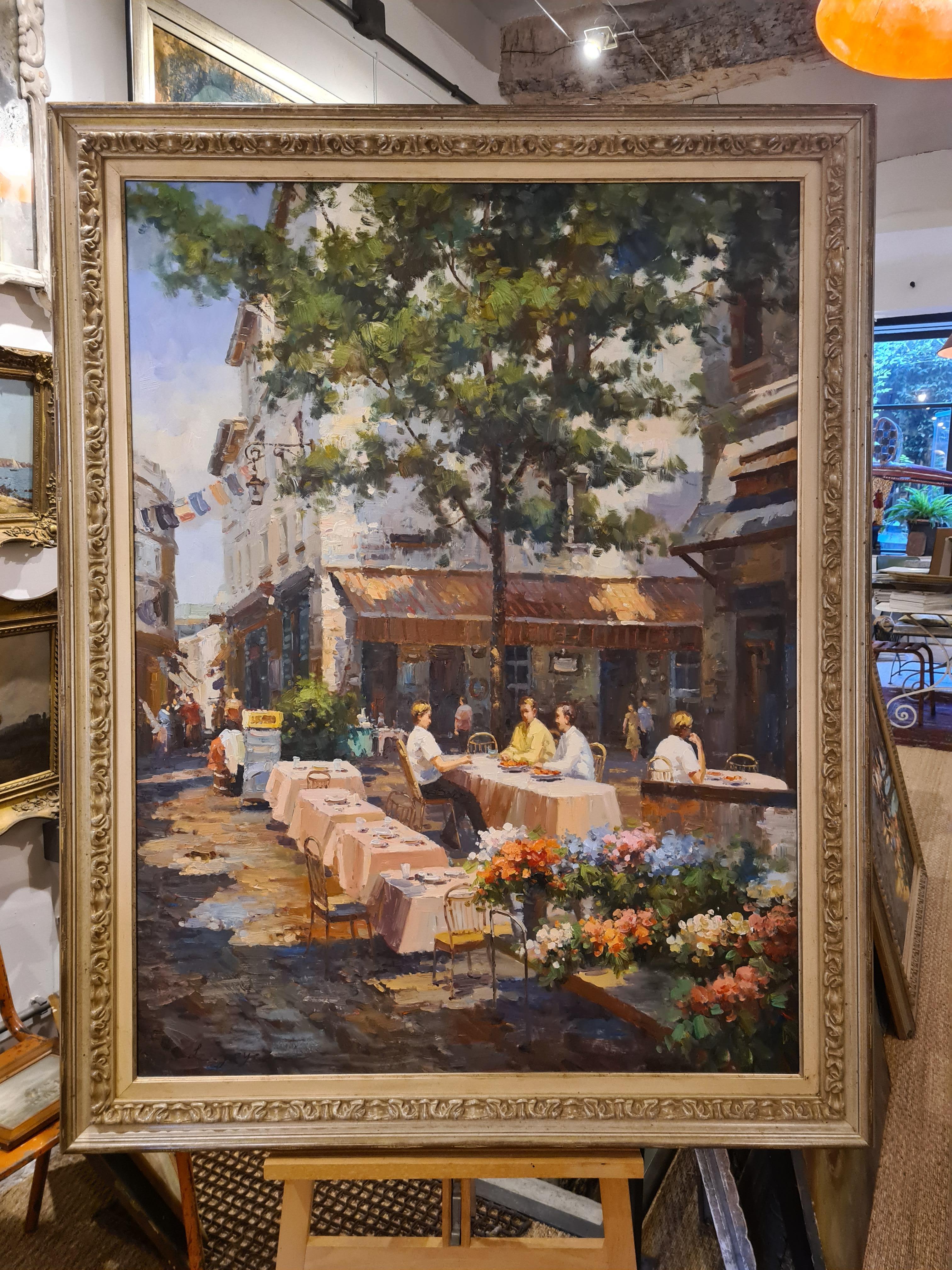 Le Café , Large Scale Parisian Café Terrace Scene - Painting by L Joyce