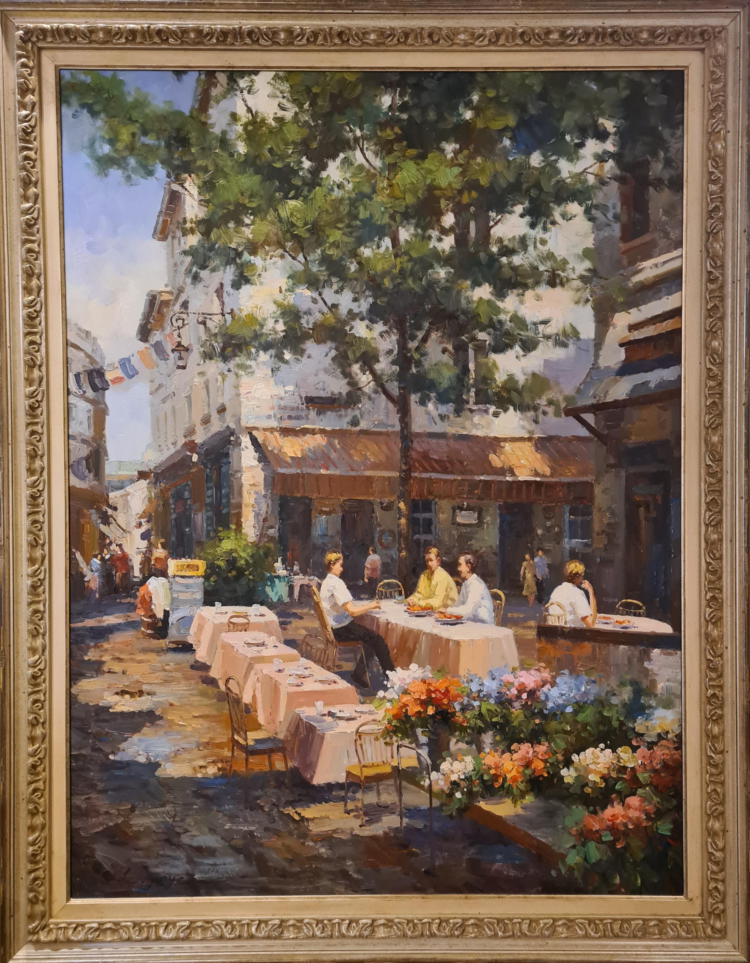 Le Café , Large Scale Parisian Café Terrace Scene - Contemporary Painting by L Joyce