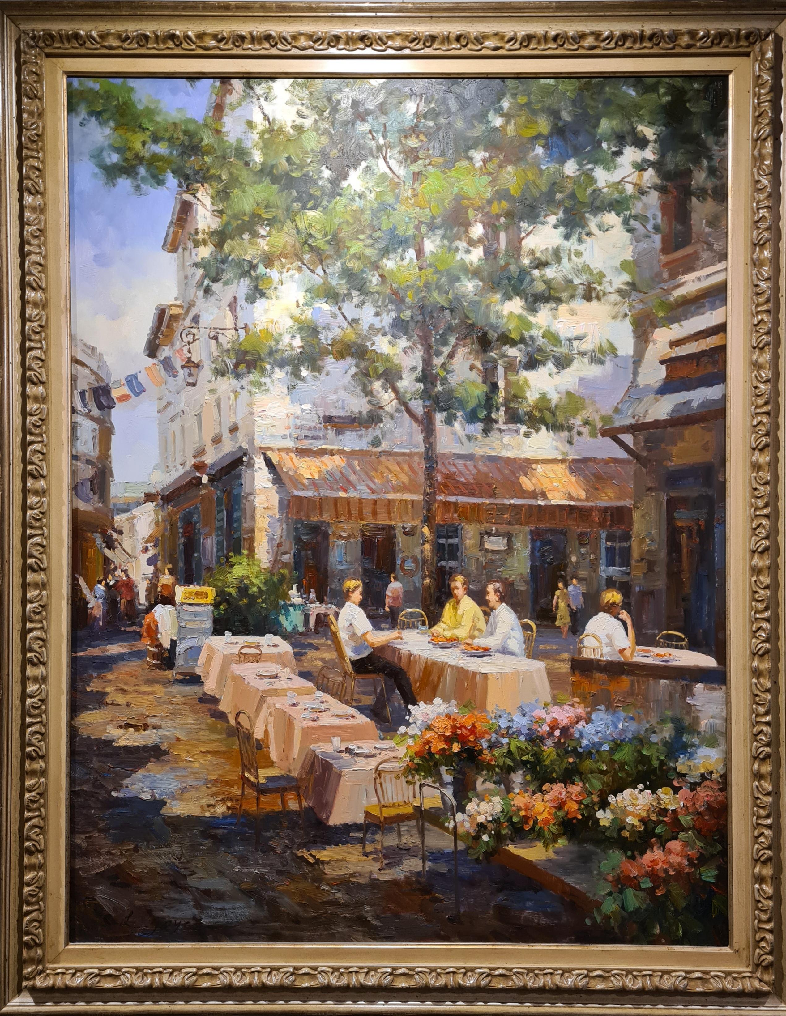 L Joyce Figurative Painting - Le Café , Large Scale Parisian Café Terrace Scene