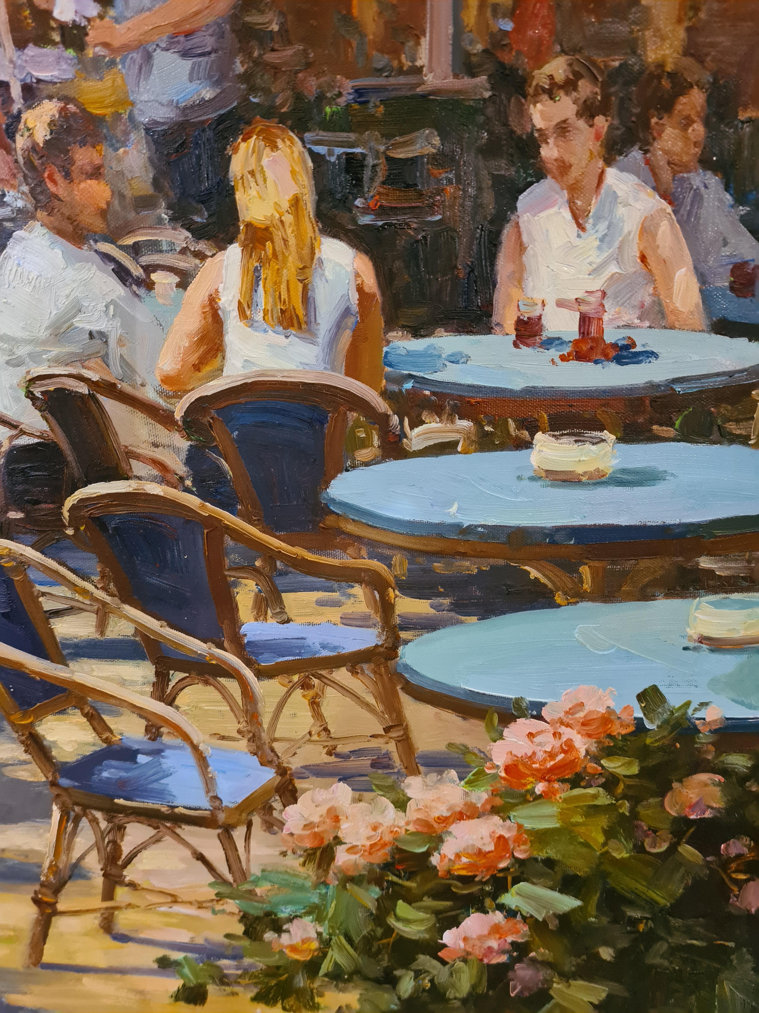 Les Ruelles de Paris, Large Scale Oil Painting of a Parisian Café Street Scene 6