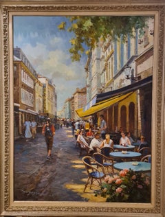 Les Ruelles de Paris, Large Scale Oil Painting of a Parisian Café Street Scene