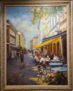 Les Ruelles de Paris, Large Scale Oil Painting of a Parisian Café Street Scene