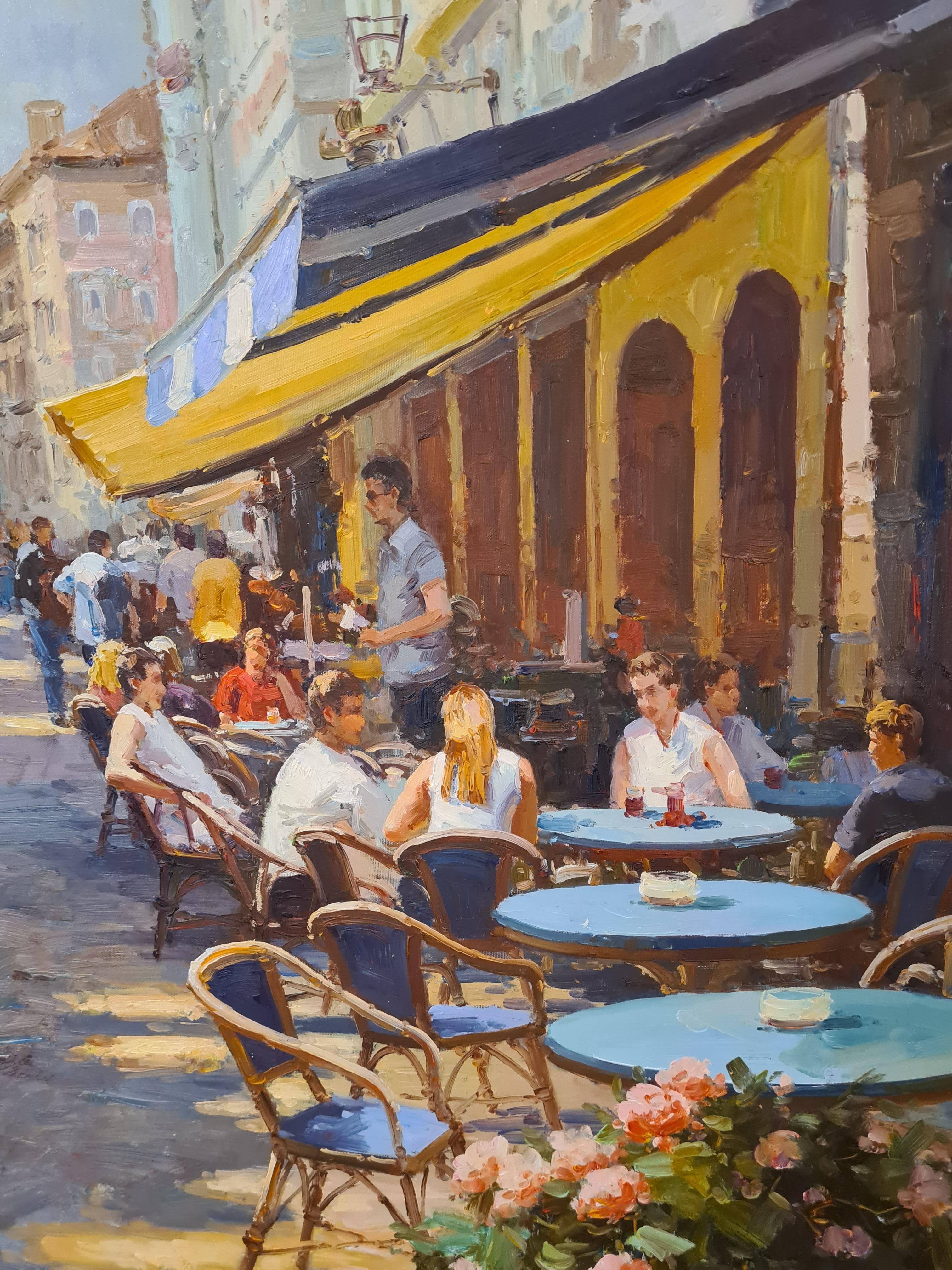 The Cafés of Paris, Pair of Large Oil on Canvas Iconic Street Views of France 6