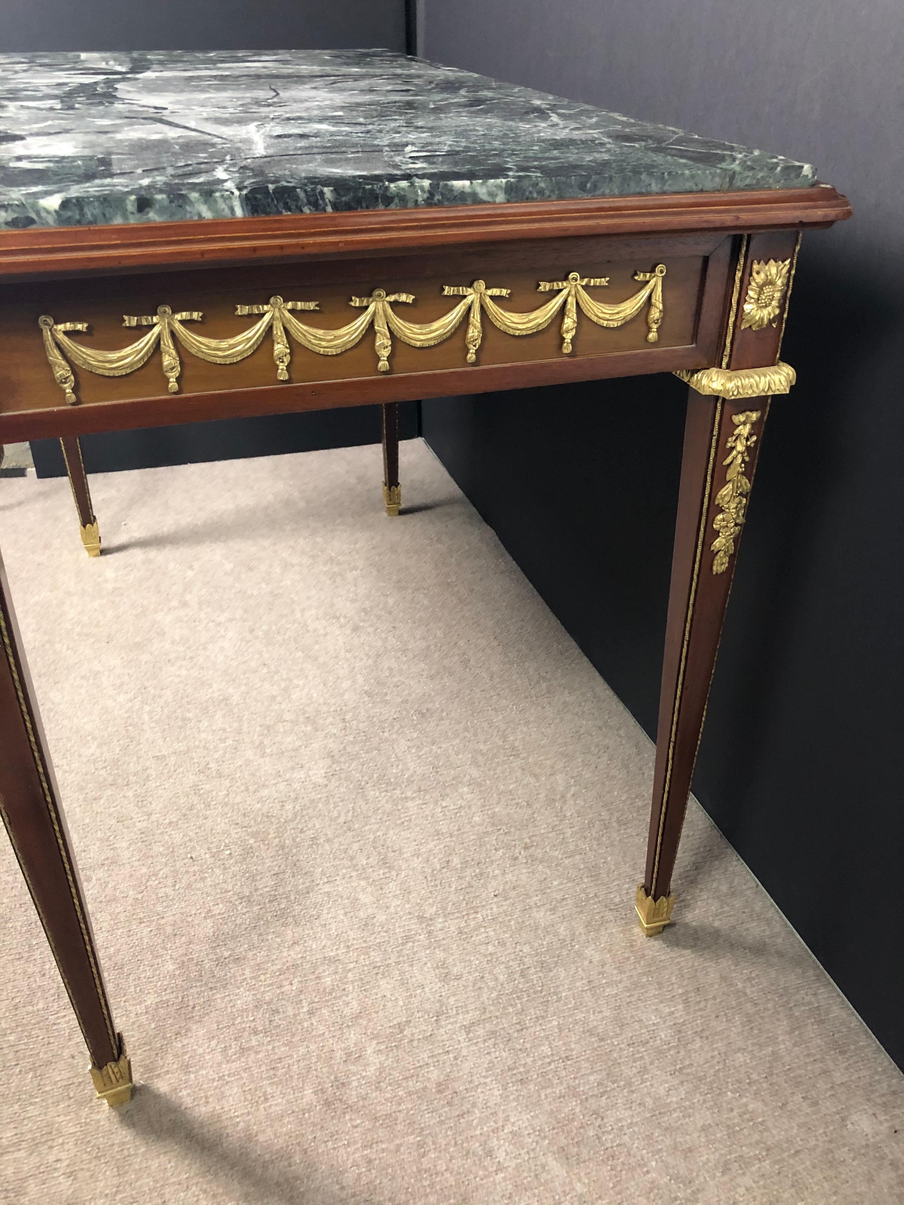 Signed Louis XVI Green Marble-Top Doré Bronze Mounted Desk 1