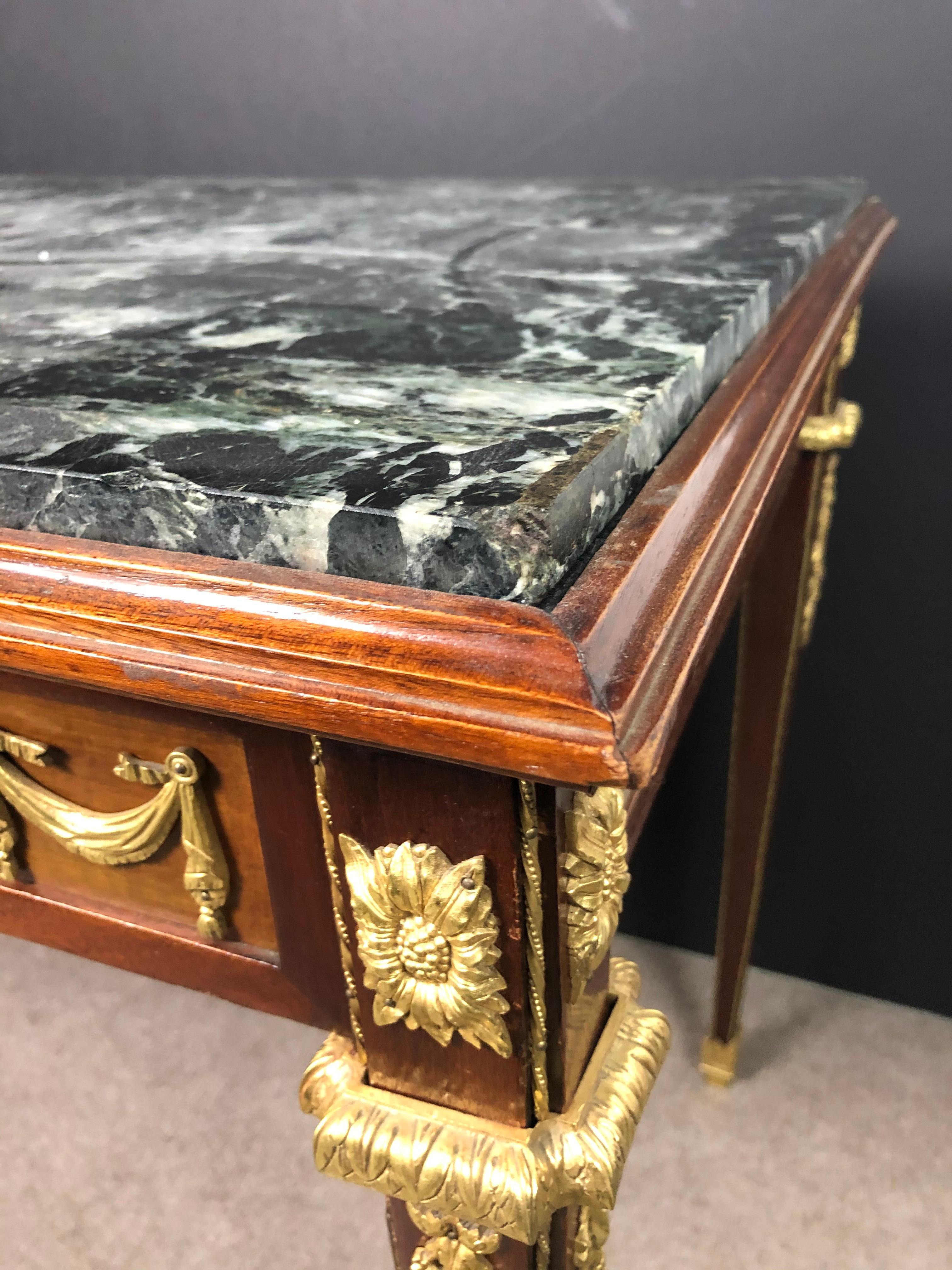 Signed Louis XVI Green Marble-Top Doré Bronze Mounted Desk 2