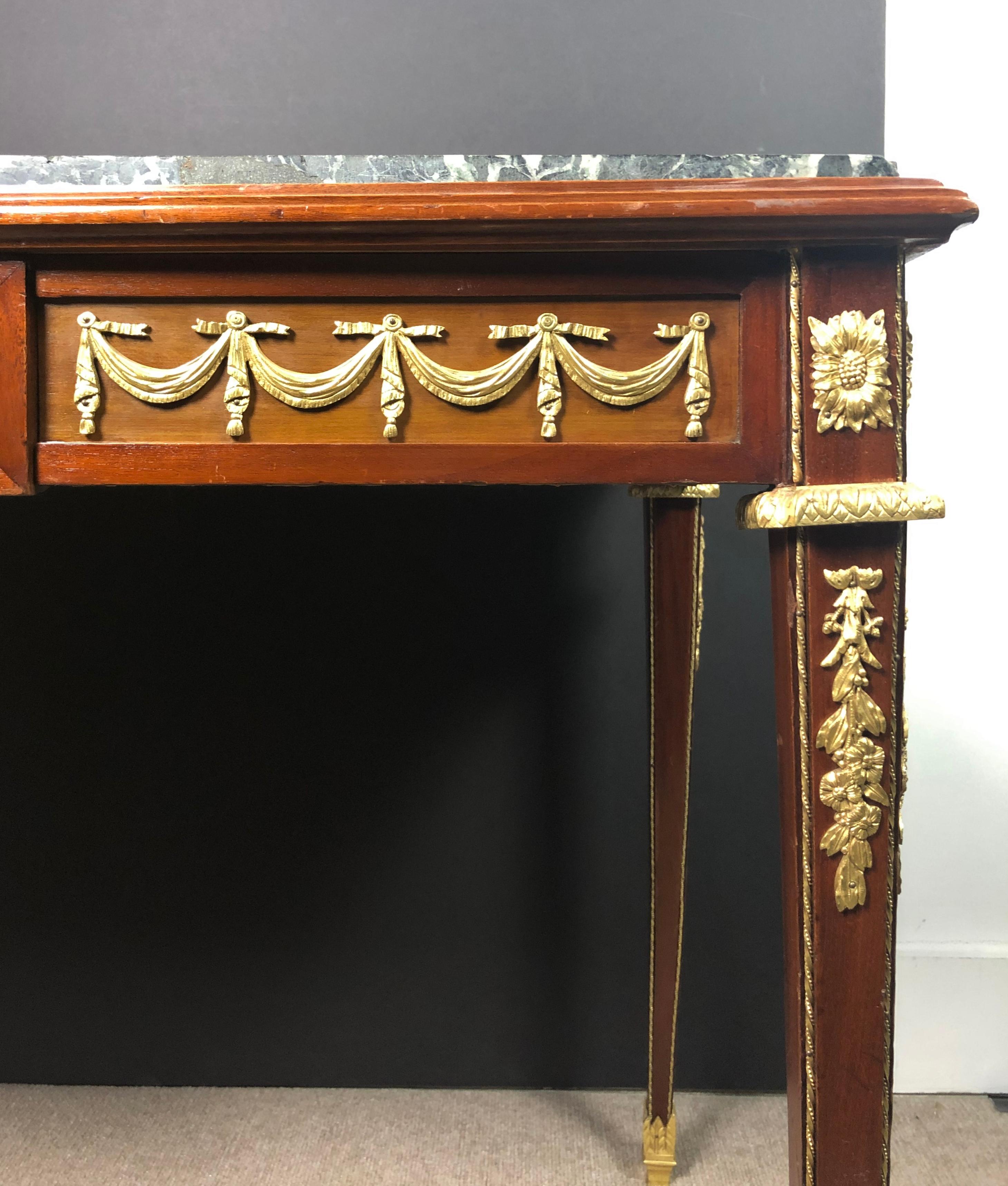Signed Louis XVI Green Marble-Top Doré Bronze Mounted Desk In Good Condition In Norwood, NJ