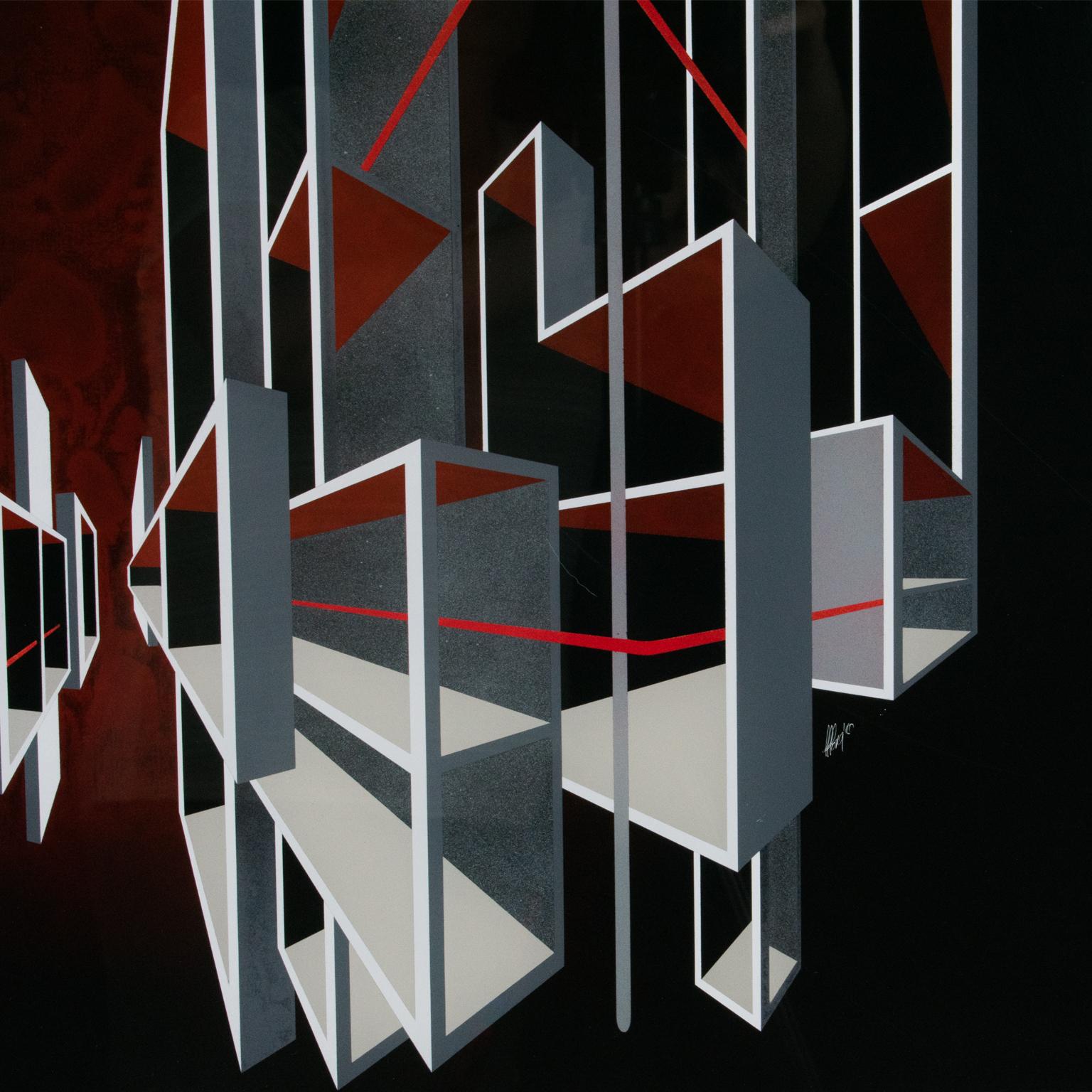 Pittura ottica cinetica Cityscape Op Art su plexiglass di L.L. Lungo in vendita 6