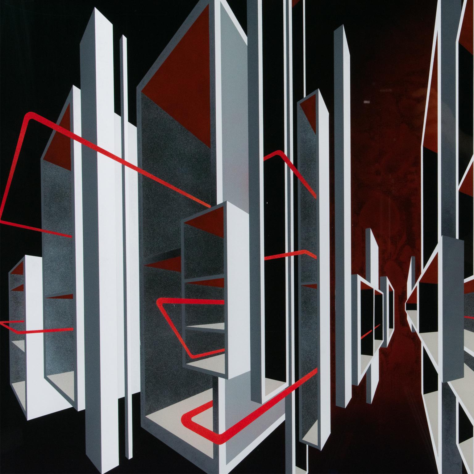 Pittura ottica cinetica Cityscape Op Art su plexiglass di L.L. Lungo in vendita 5
