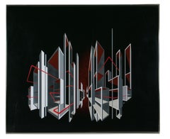 Retro Cityscape Kinetic Optical Op Art Painting on Plexiglass by L.L. Long