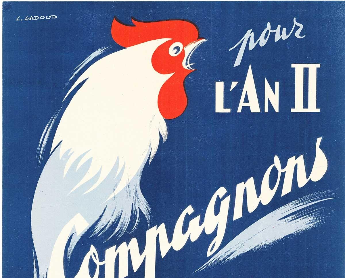 Original 1942 Pour L'An II COMPAGNONS  Cartel francés vintage Gallo - Print de L. Ladoud