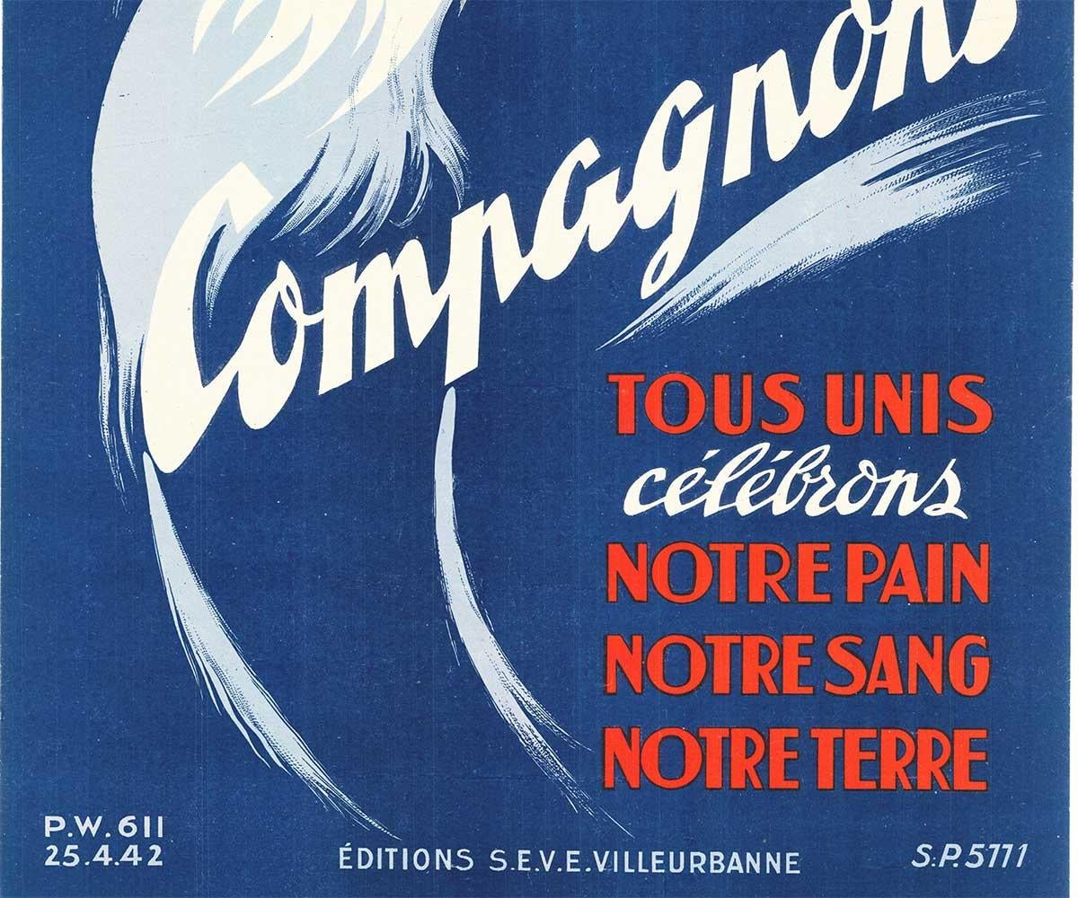 Original 1942 Pour L'An II COMPAGNONS  Cartel francés vintage Gallo - Print moderno estadounidense de L. Ladoud