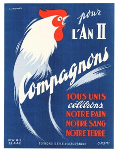 Original 1942 Pour L'An II COMPAGNONS  Cartel francés vintage Gallo