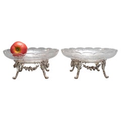 Antique L. Lapar - Pair Of Cups In Engraved Crystal And Sterling Silver Nineteenth