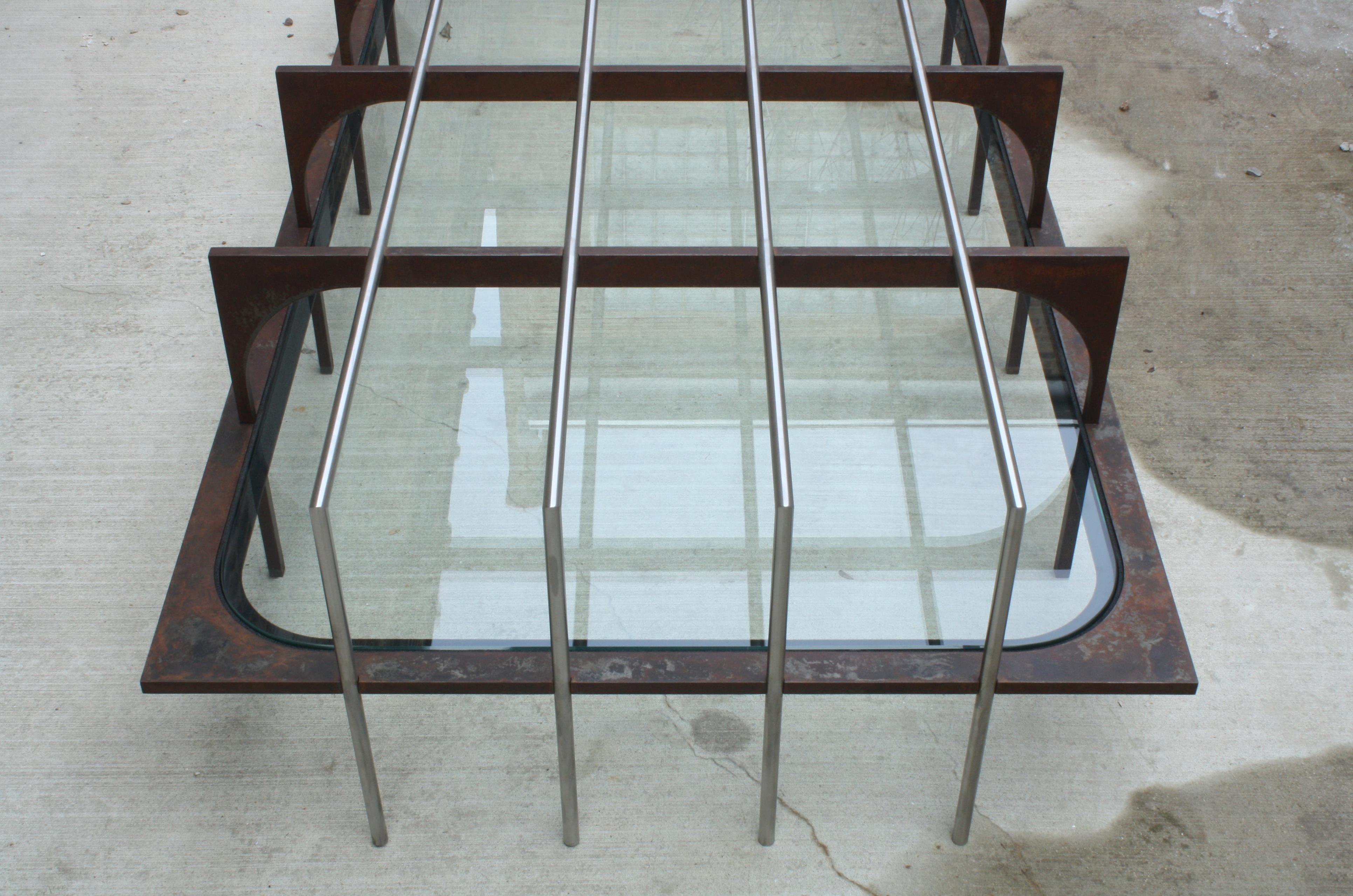 Brushed 'L' Limited Edition Glass and Steel Coffee Table by Laylo Studio For Sale