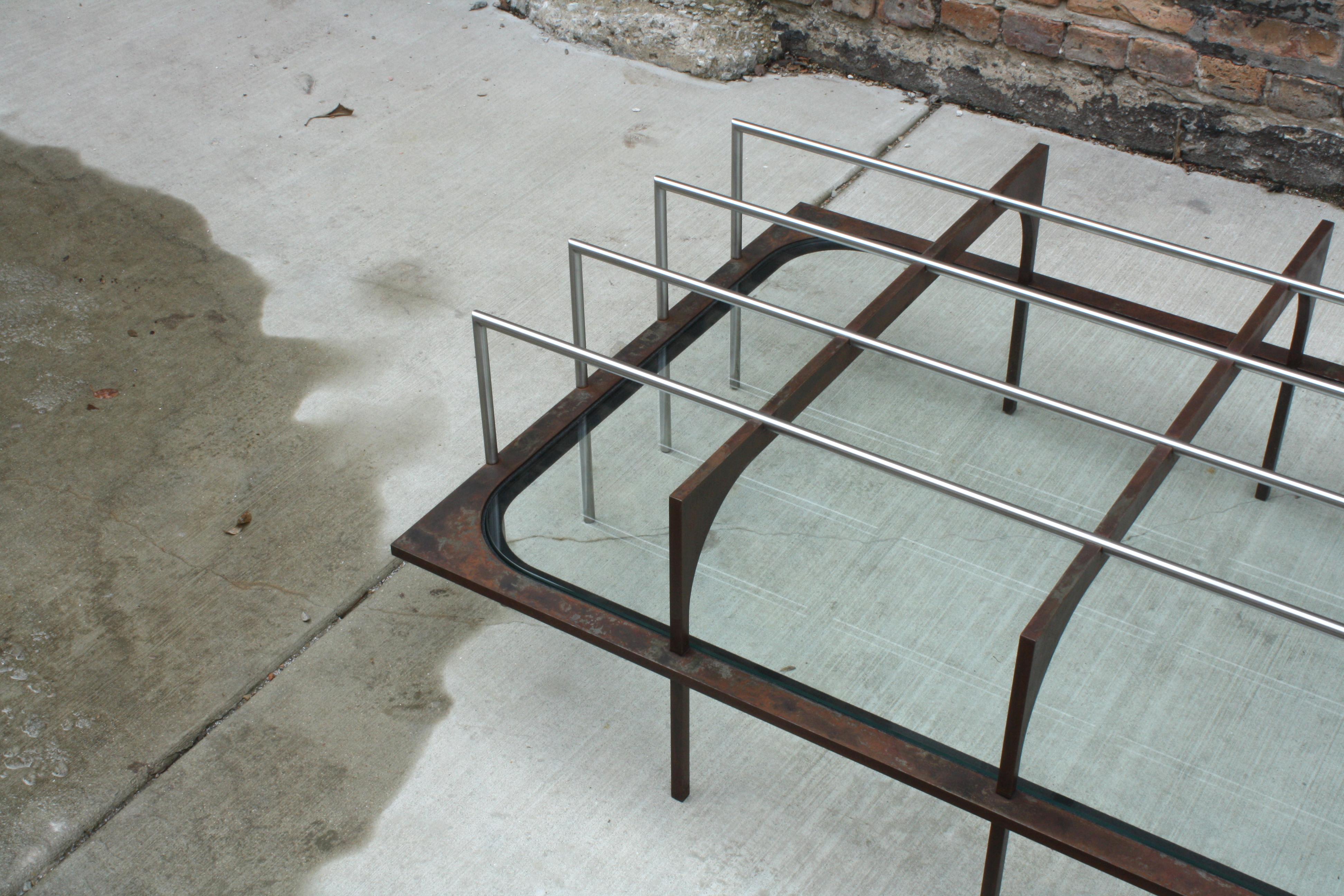 'L' Limited Edition Glass and Steel Coffee Table by Laylo Studio In New Condition For Sale In Chicago, IL