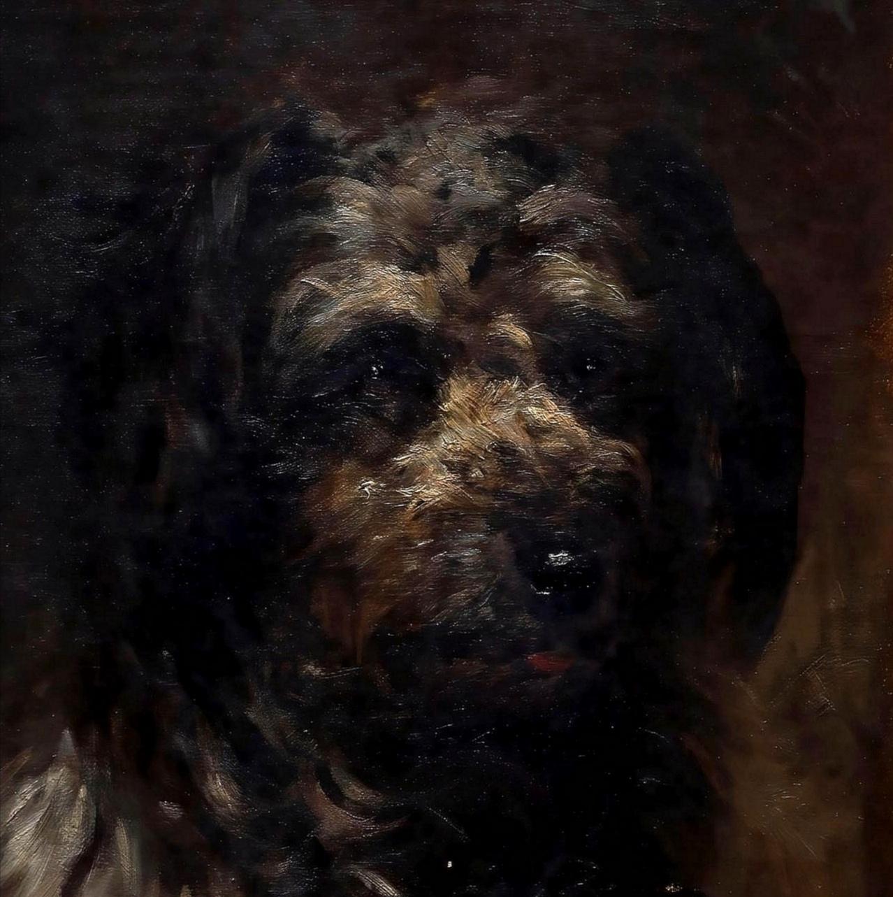 Portrait of a Terrier - 19th Century English Oil on Canvas Antique Dog Painting - Black Animal Painting by L. Lister