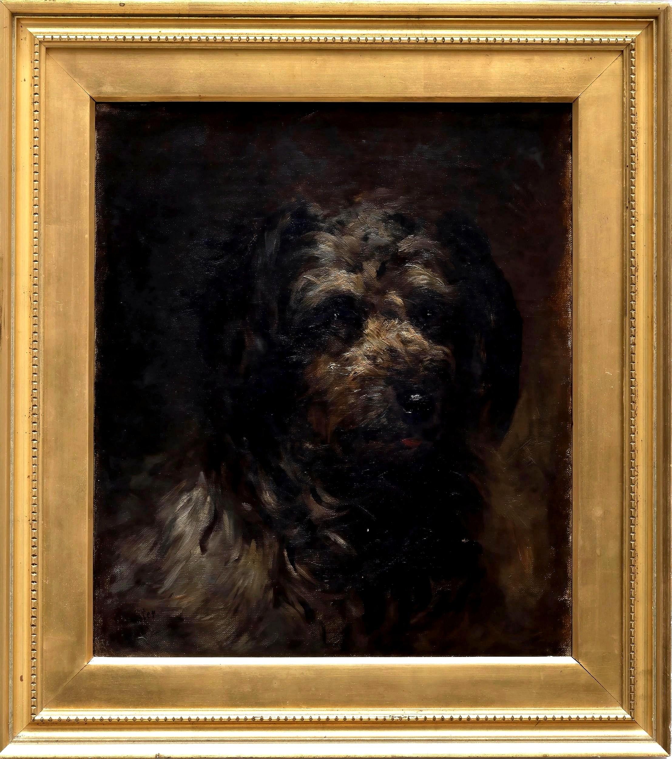 L. Lister Animal Painting - Portrait of a Terrier - 19th Century English Oil on Canvas Antique Dog Painting