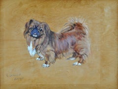 Portrait of a Pekingese - Mid 20th Century Oil on Panel Dog Painting