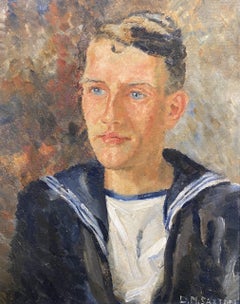 Porträt eines Matrosen, Öl auf Karton, Gemälde des 20. Jahrhunderts, signiert