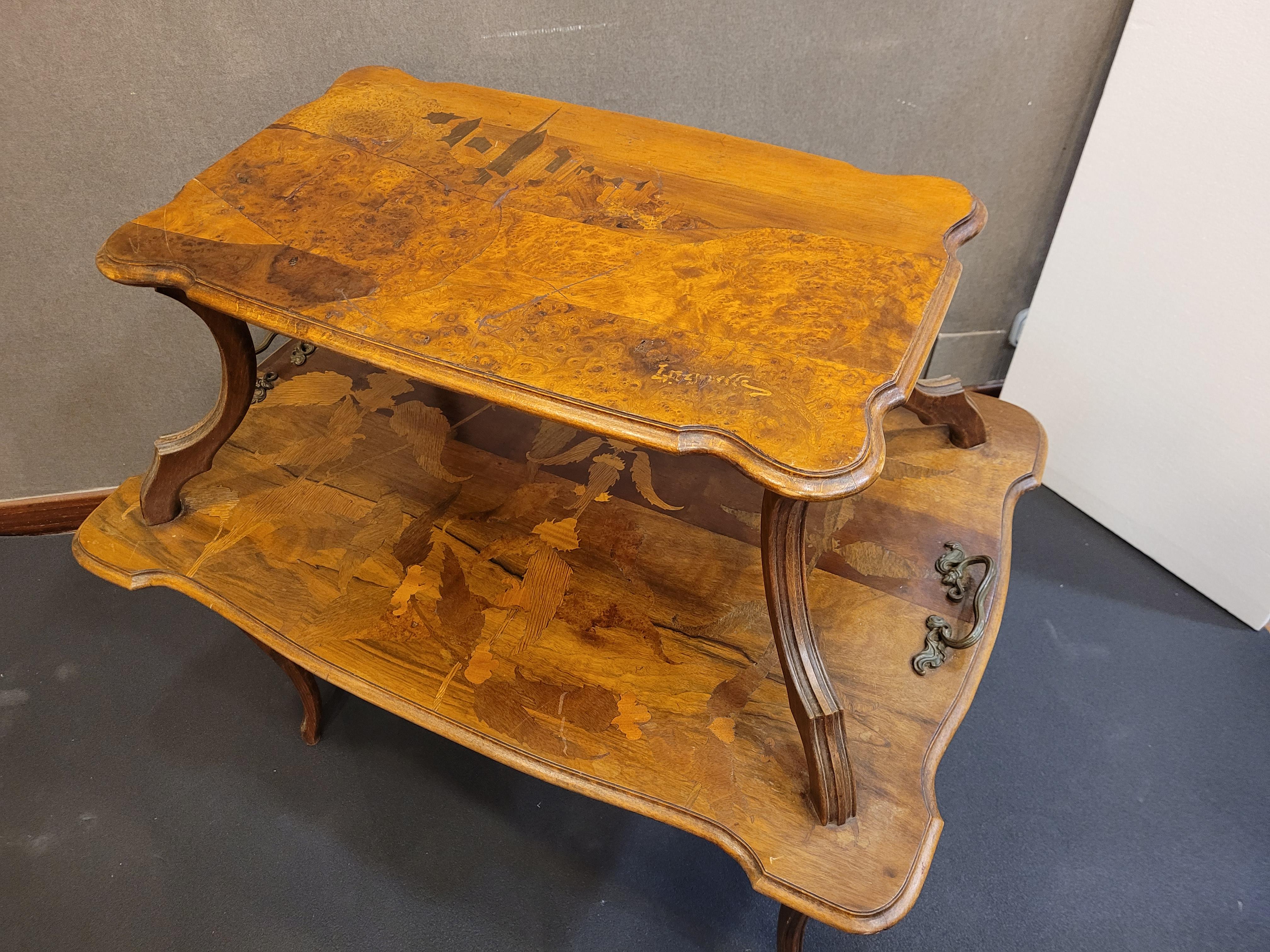 L. Majorelle Marquetry Art Nouveau Tea Table, Serving Table, France, Signed 8