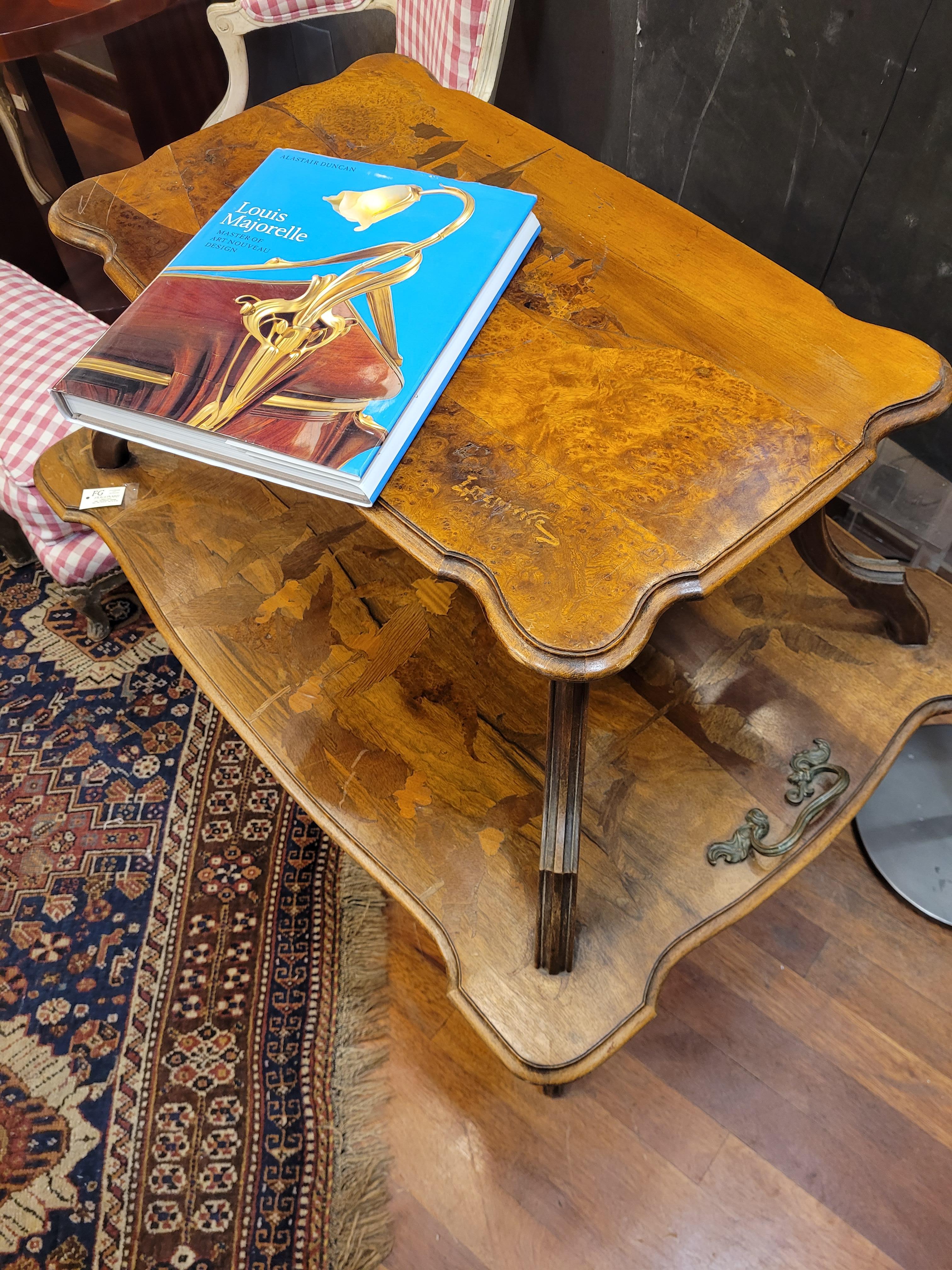 L. Majorelle Marquetry Art Nouveau Tea Table, Serving Table, France, Signed 10