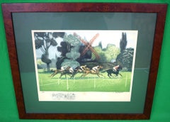 Vintage "Turf Racing At Longchamp" c1960s Hand-Color Lithograph