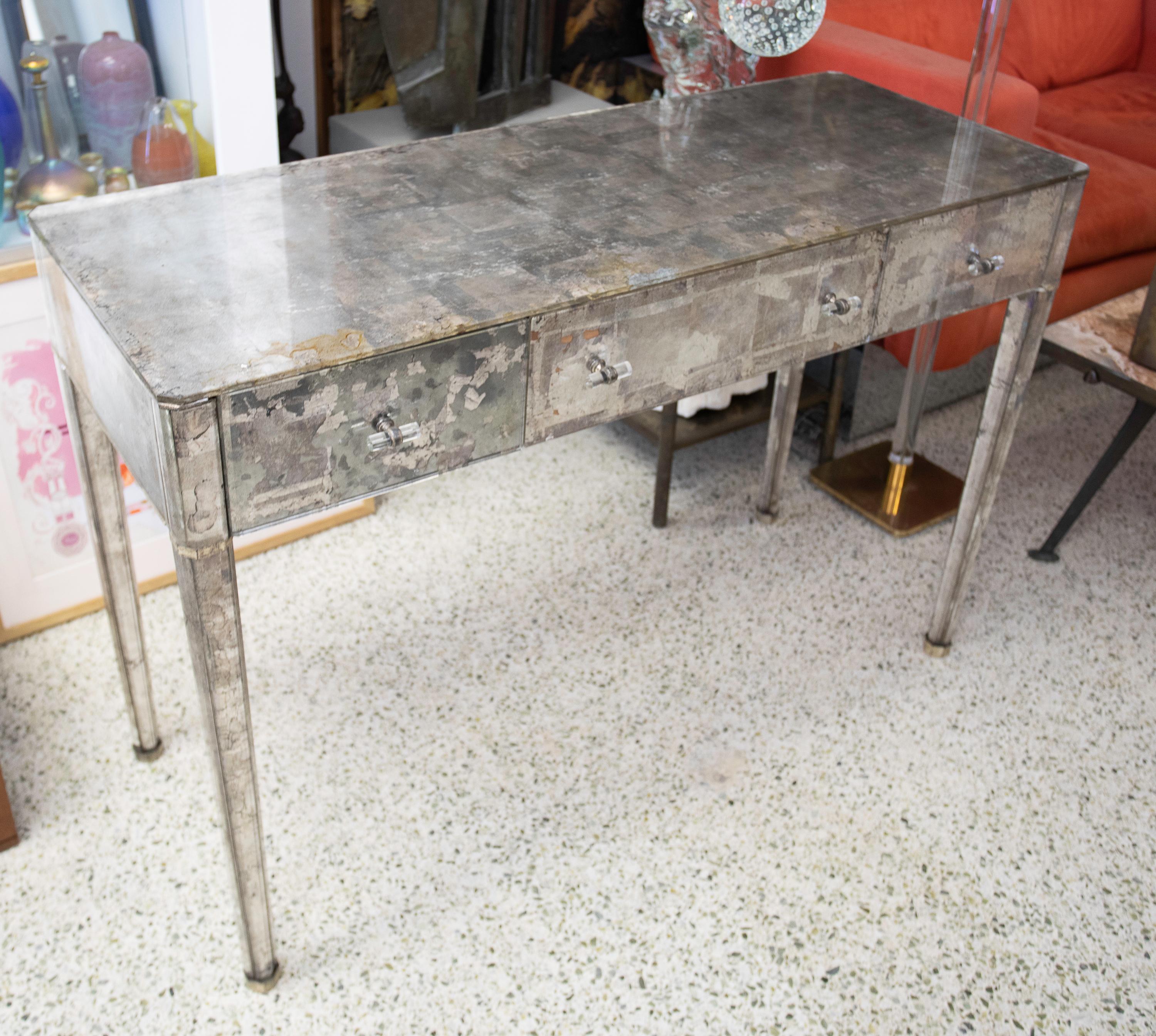 L. Marchand Eglomise Art Deco Mirrored Desk/Table/Vanity In Good Condition For Sale In West Palm Beach, FL
