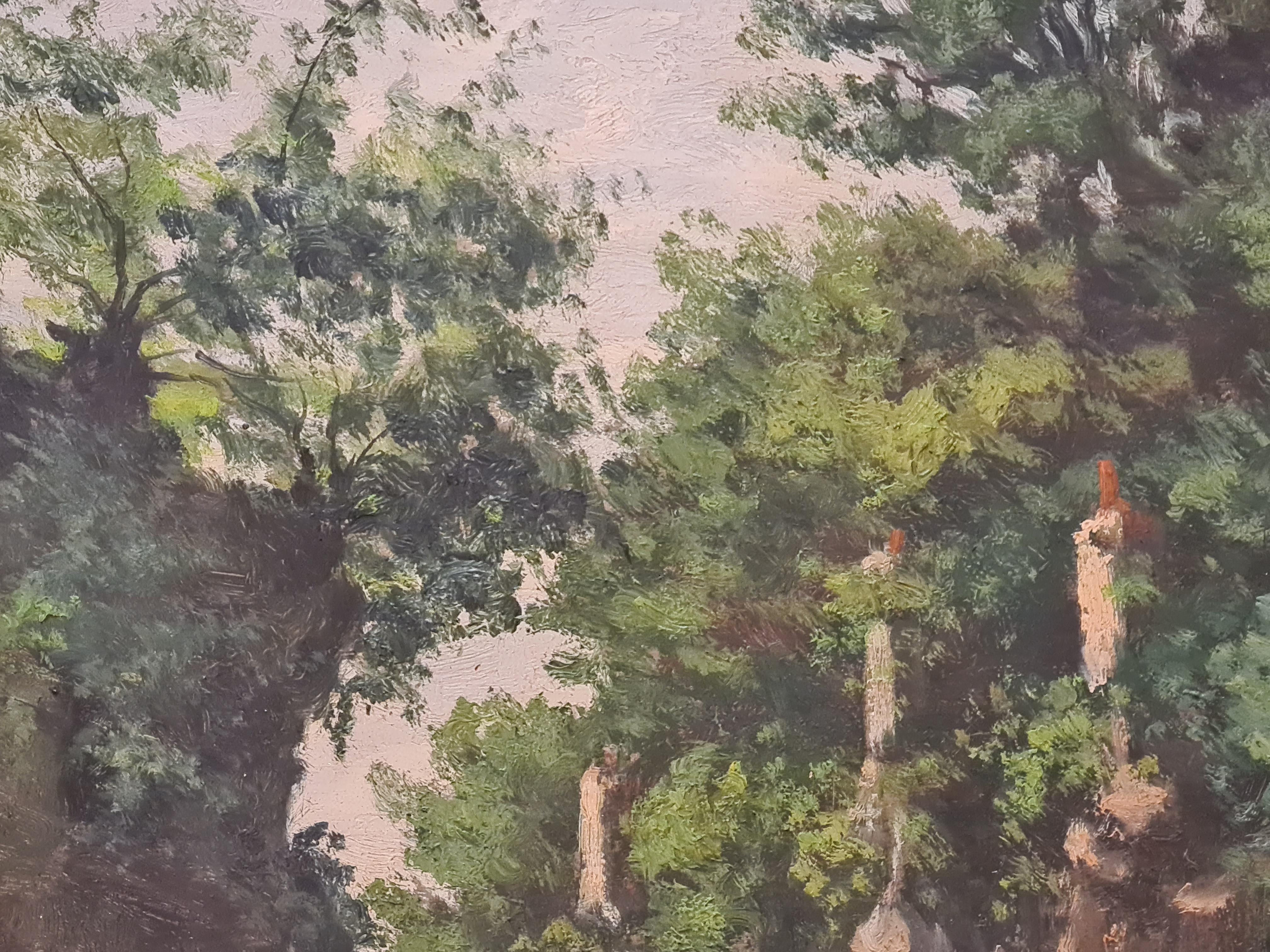 Le Puits, The Water Well Amidst Romantic Ruins - Barbizon School Painting by L. Masson