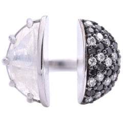 L. Medine 18 Karat White Gold Moonstone and Diamond Half Moon Ring L. Medine 18 Karat White Gold Moonstone and Diamond Half Moon Ring