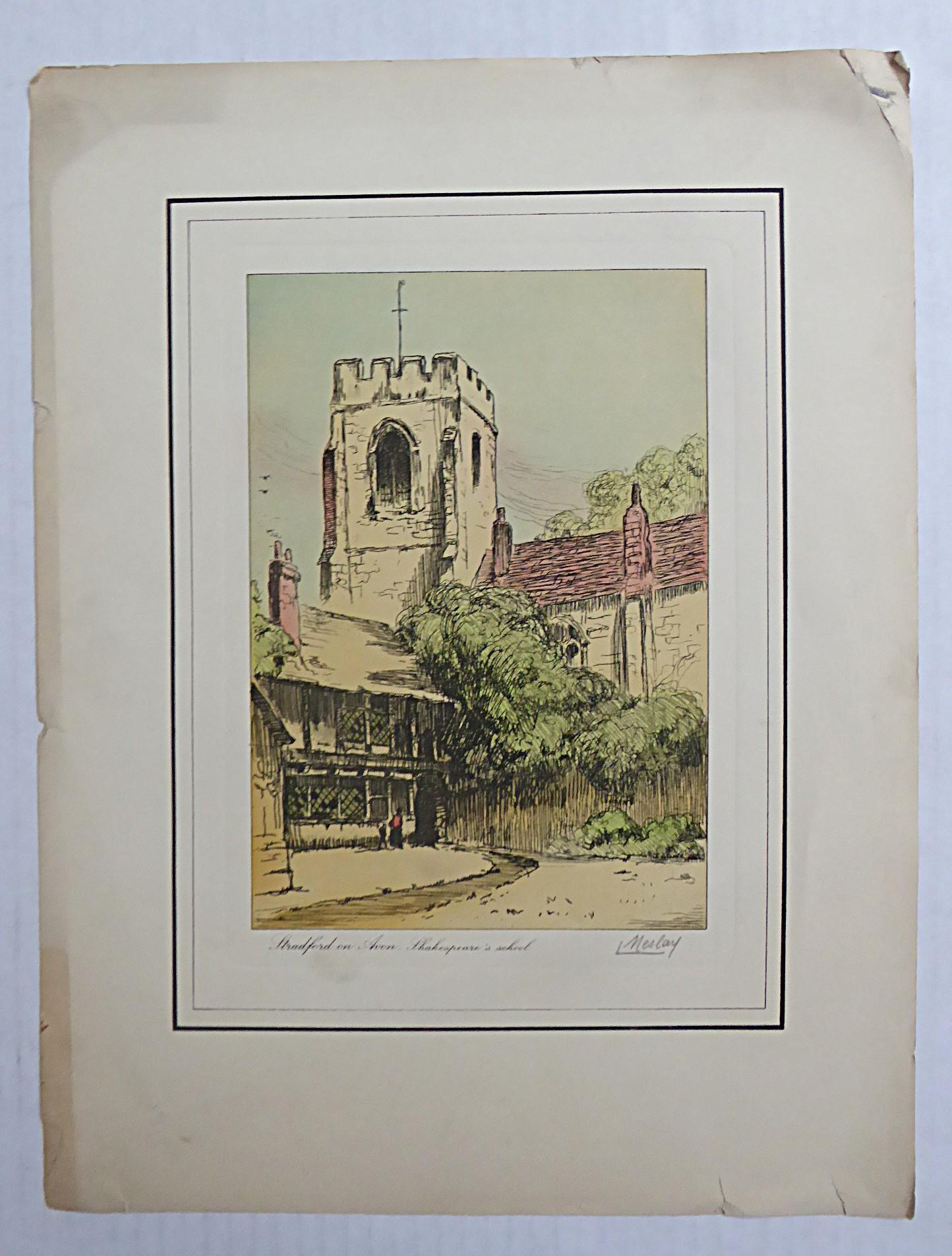 L. Meslay Farbradierungen England & Frankreich Anfang 20. Jahrhundert Made in France (Radiert) im Angebot