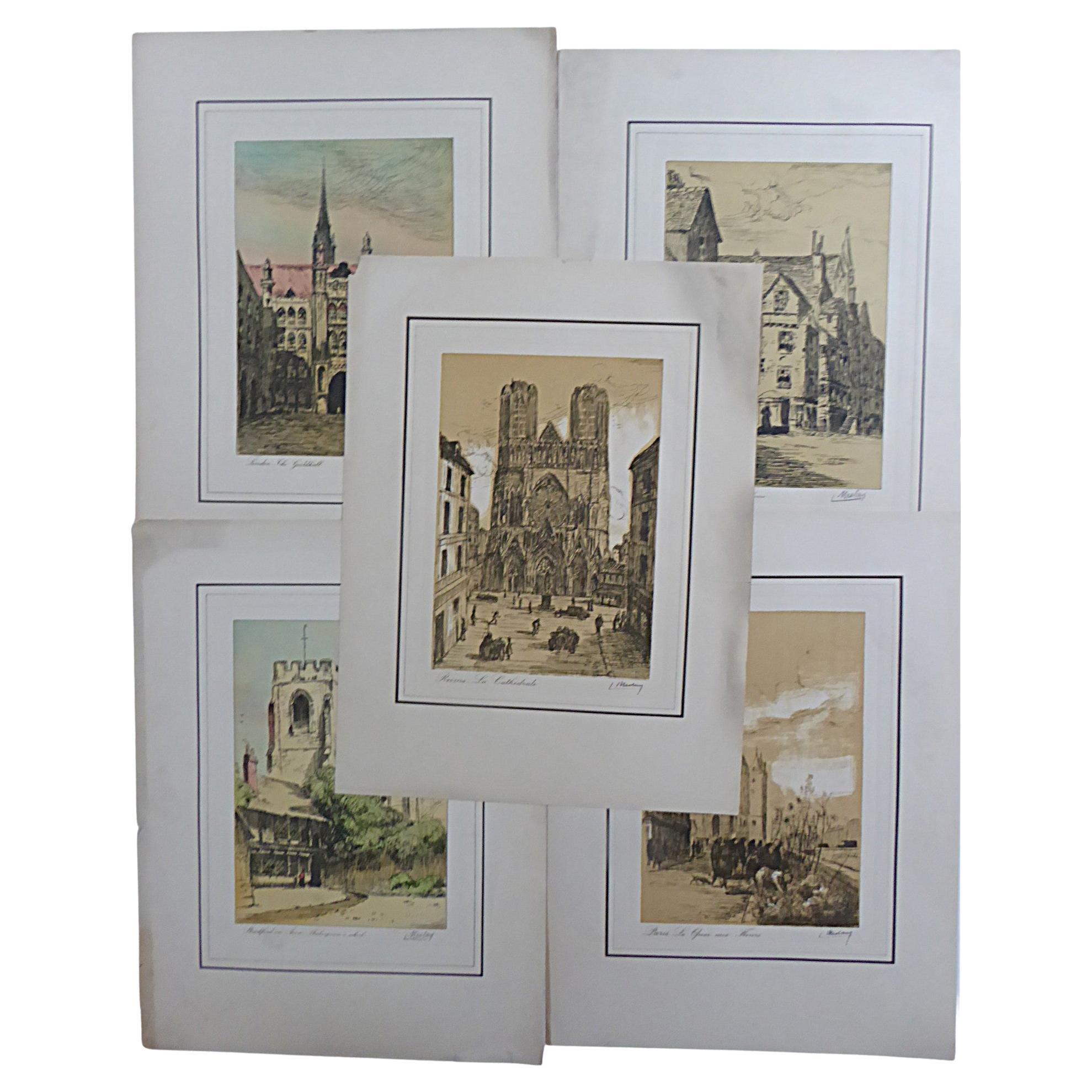 L. Meslay Farbradierungen England & Frankreich Anfang 20. Jahrhundert Made in France