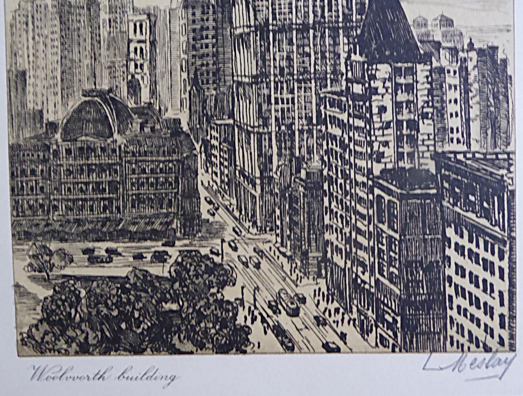 L. Meslay Group 4 French Etchings early 20th C. New York City & Washington D.C. en vente 3