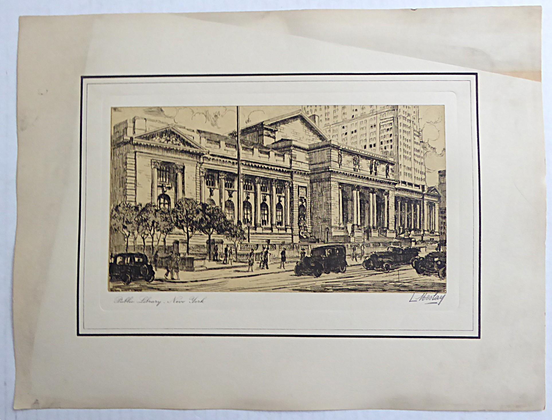 L. Meslay Group 4 French Etchings early 20th C. New York City & Washington D.C. en vente 5