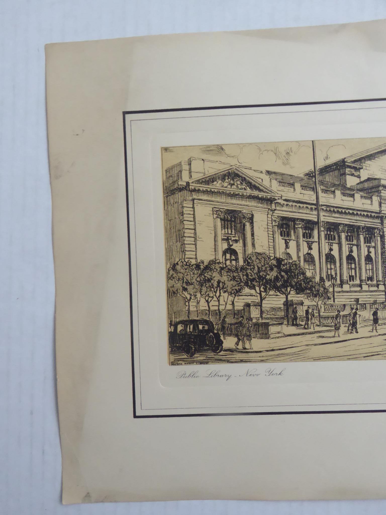 L. Meslay Group 4 French Etchings early 20th C. New York City & Washington D.C. en vente 7