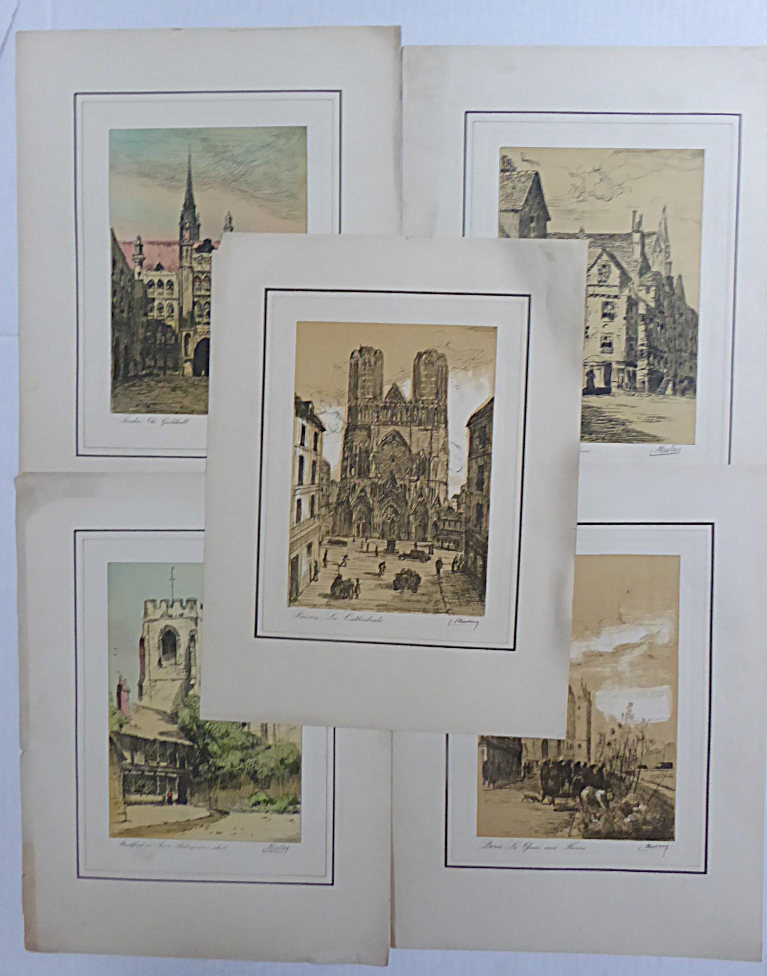 L. Meslay Group 4 French Etchings early 20th C. New York City & Washington D.C. en vente 11