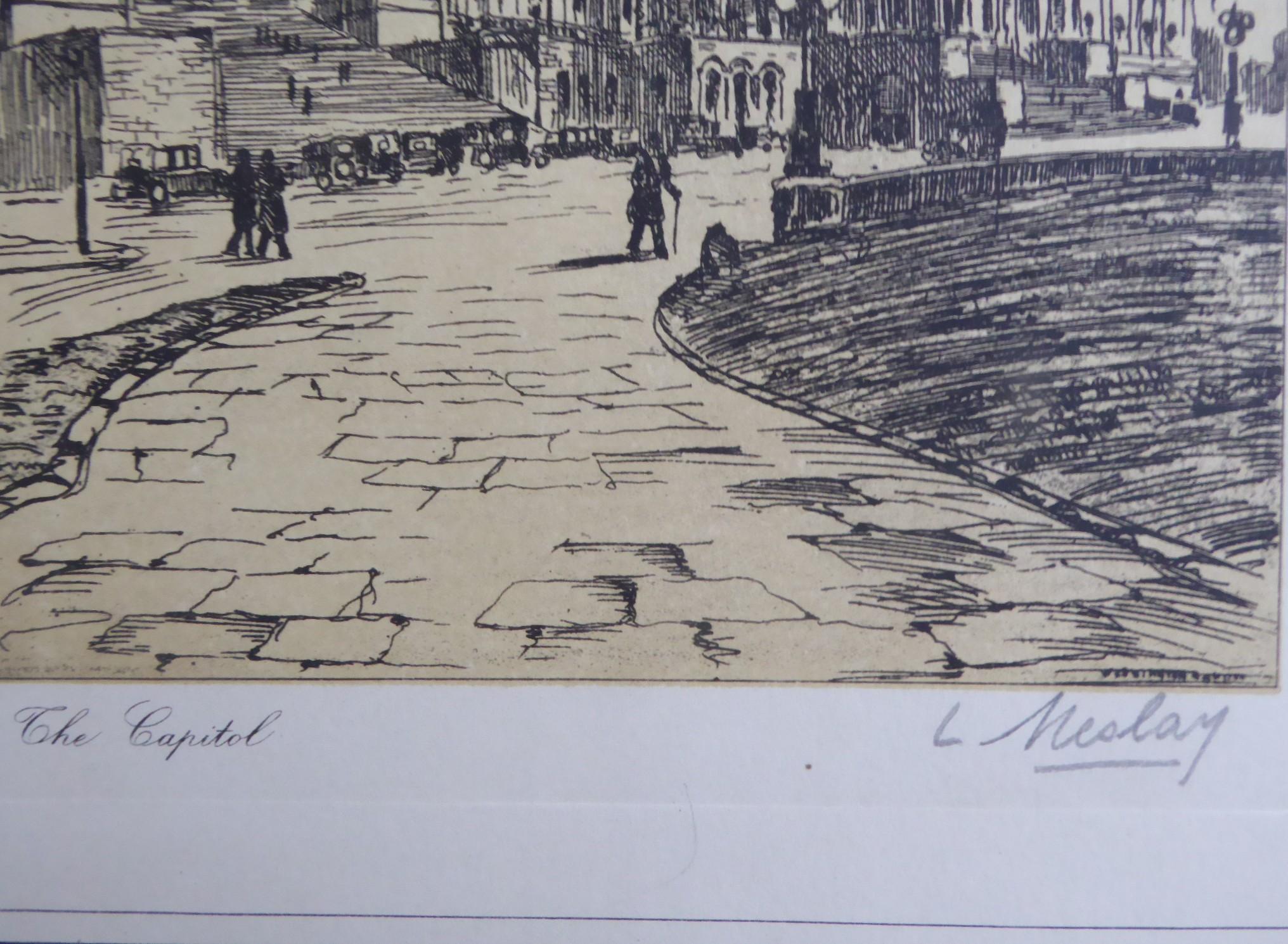 Français L. Meslay Group 4 French Etchings early 20th C. New York City & Washington D.C. en vente