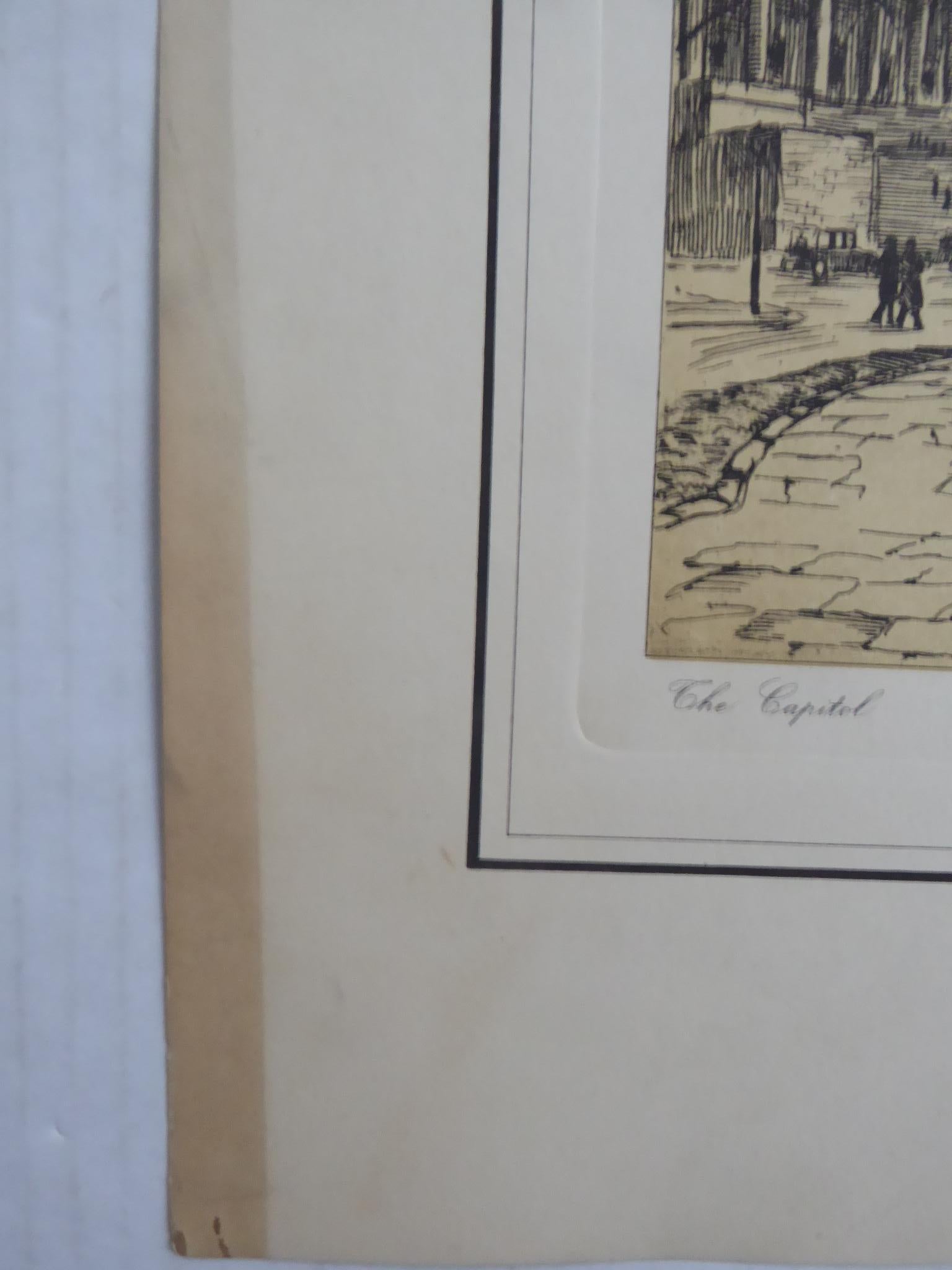 Buriné L. Meslay Group 4 French Etchings early 20th C. New York City & Washington D.C. en vente