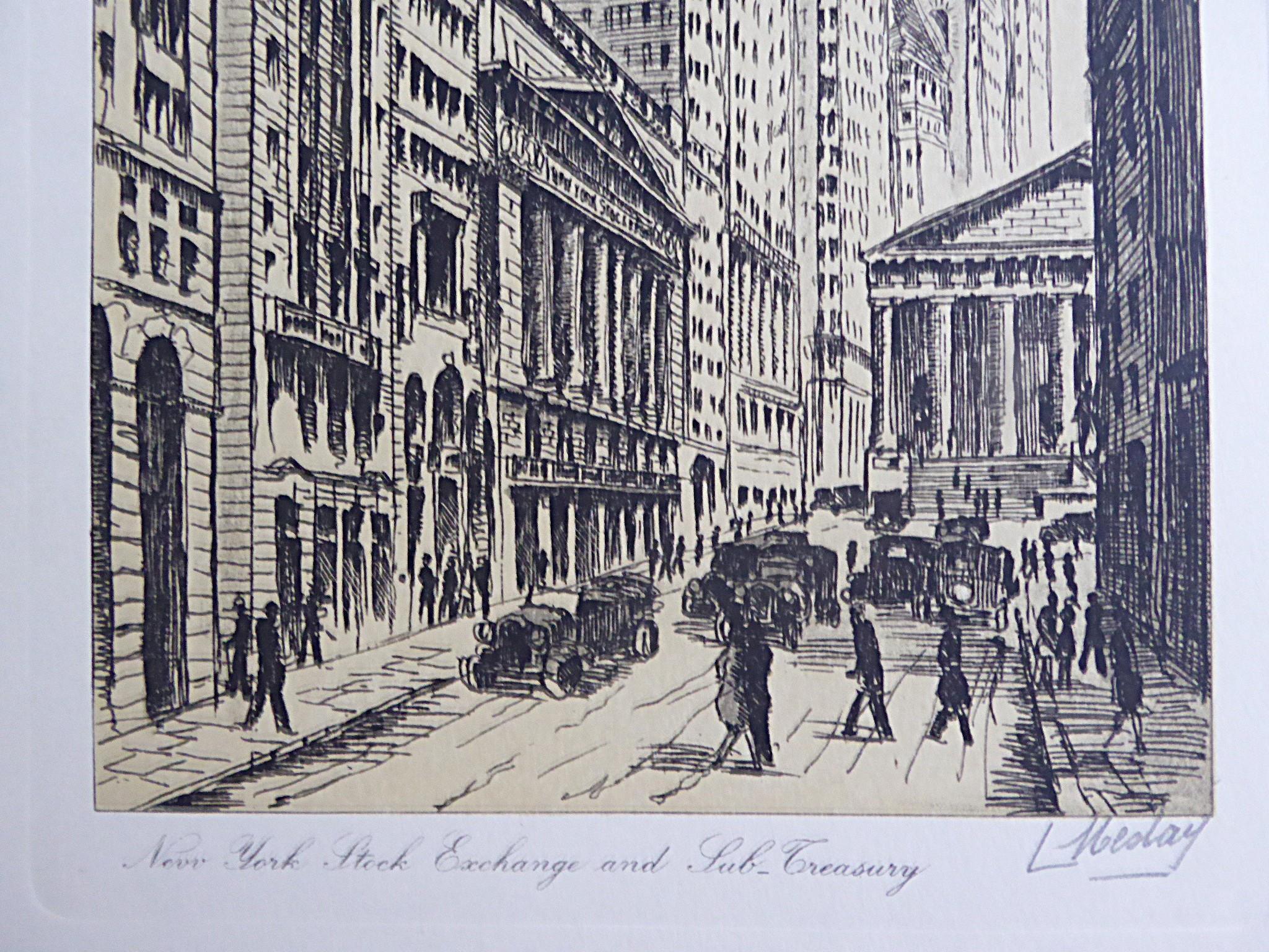 Papier L. Meslay Group 4 French Etchings early 20th C. New York City & Washington D.C. en vente